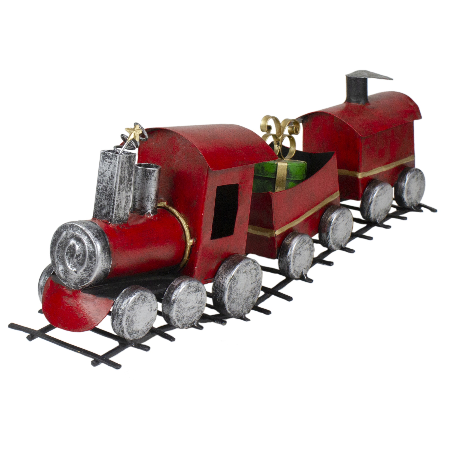 15" Three Car Red and Silver Metal Train Christmas Decoration