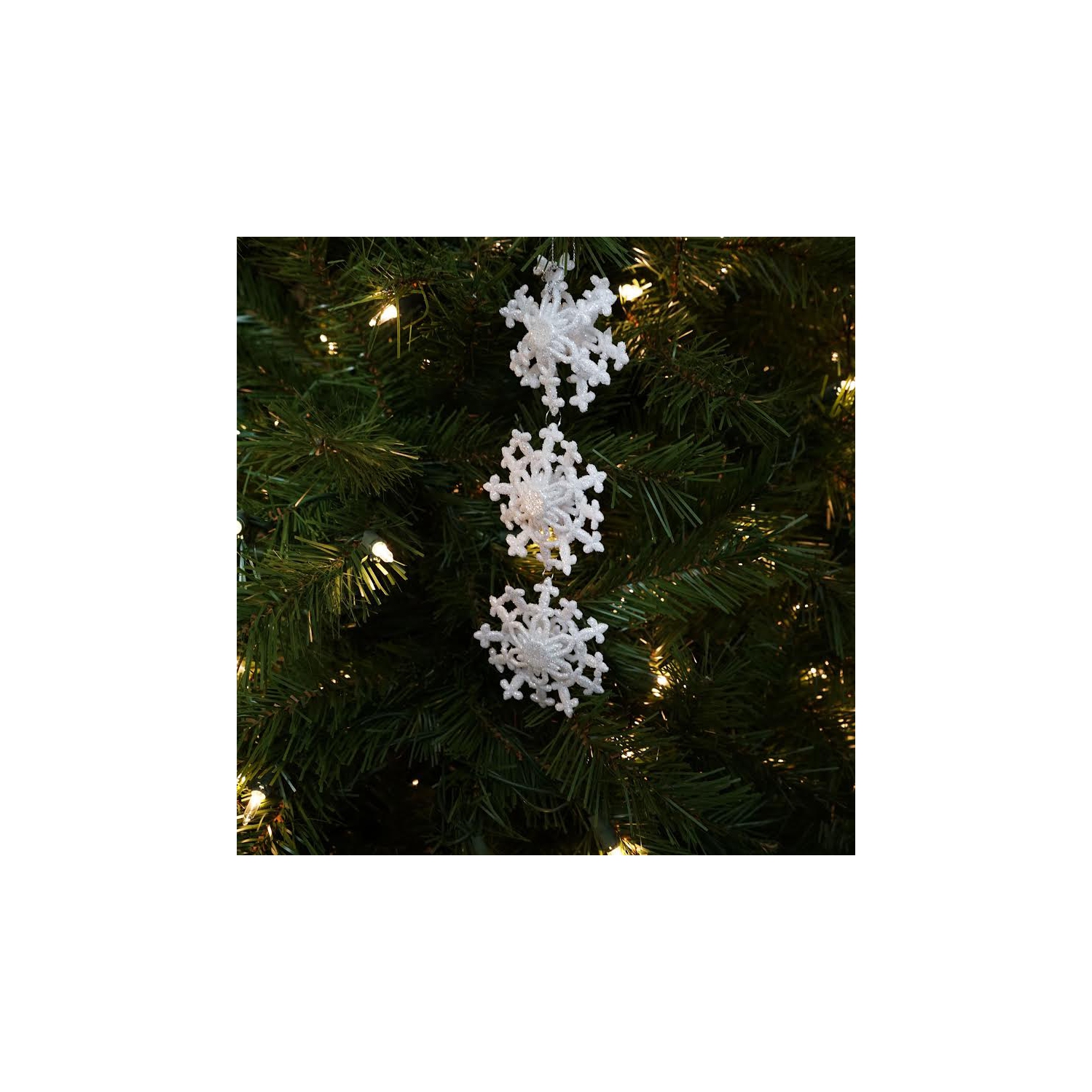 9" Winter Light White Glitter Snowflakes Pendant Christmas Ornament