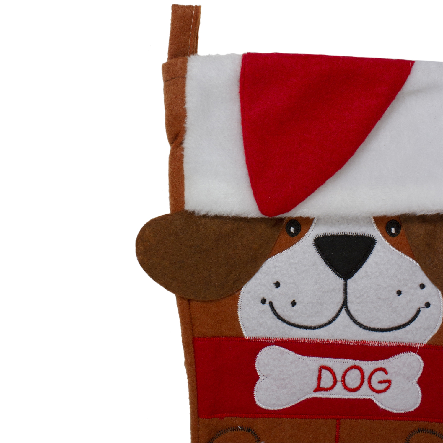 17" Red and Brown "DOG" Embroidered Christmas Stocking with Cuff