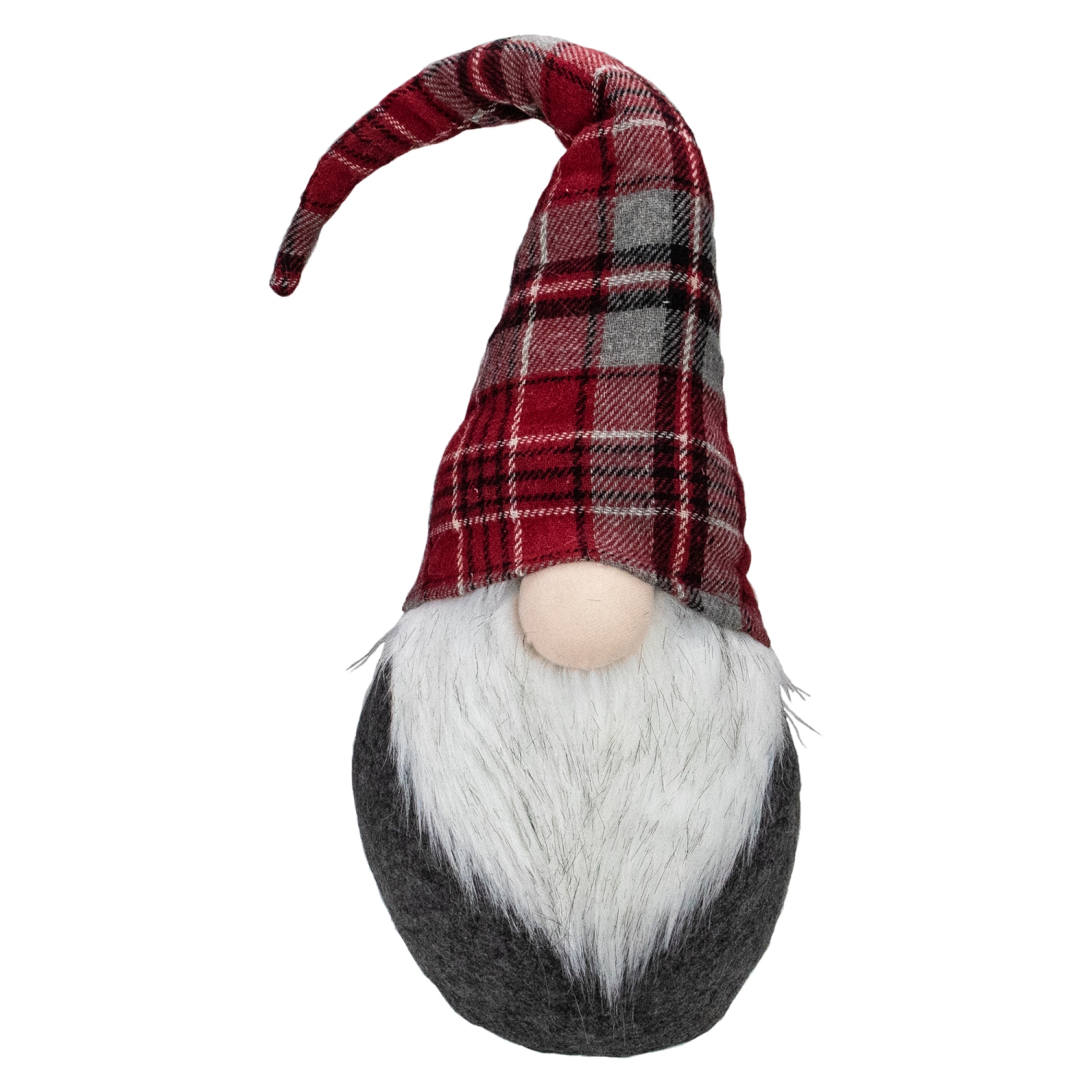 25" Red and Gray Plaid Gnome Sitting Tabletop Figure Christmas Decoration