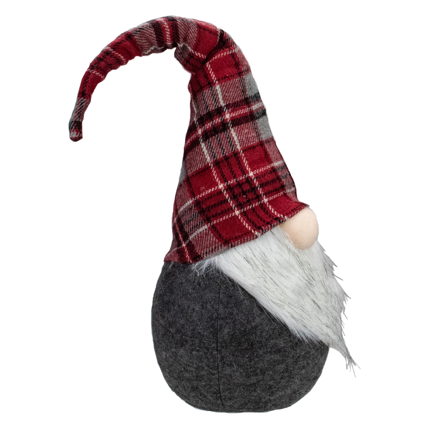 25" Red and Gray Plaid Gnome Sitting Tabletop Figure Christmas Decoration