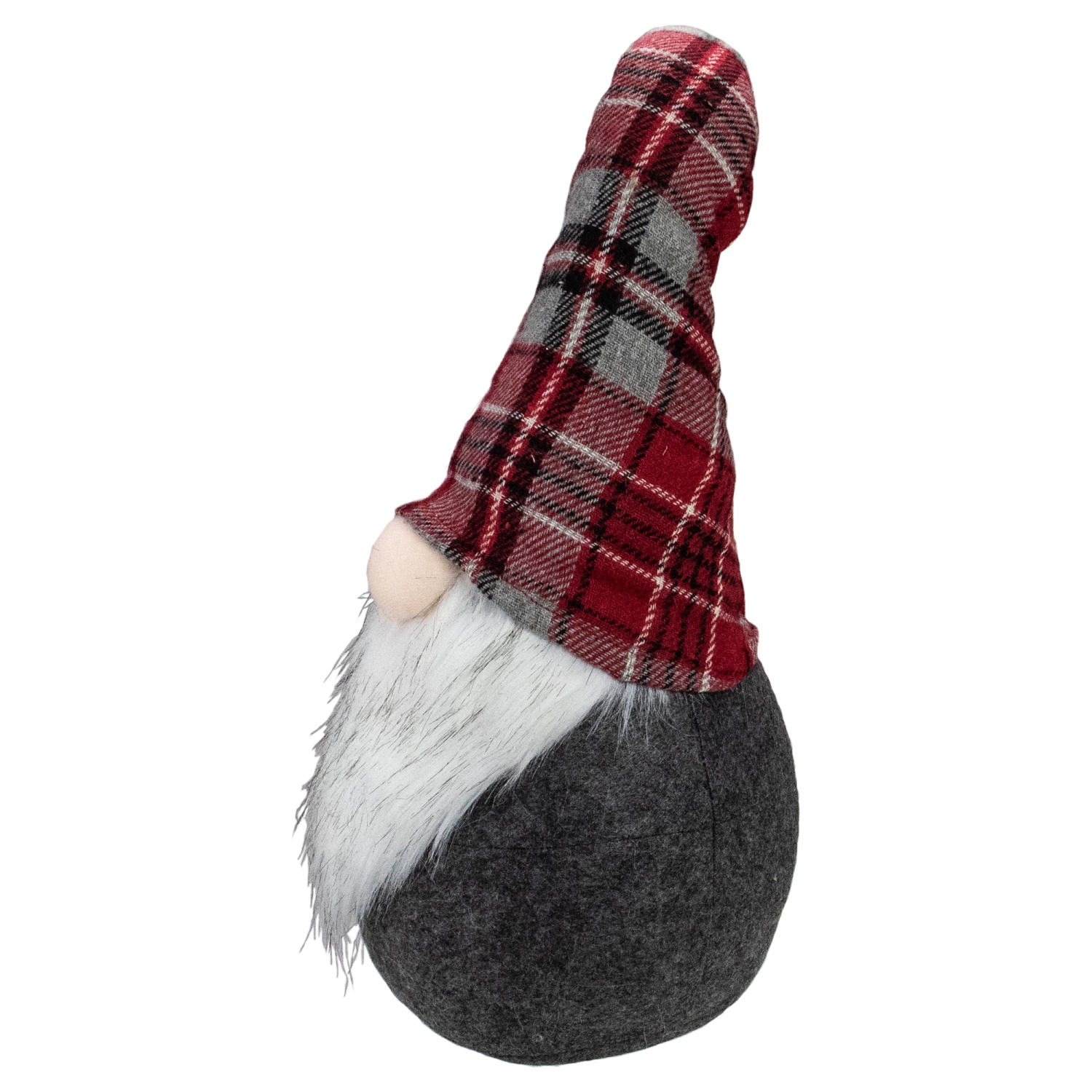 25" Red and Gray Plaid Gnome Sitting Tabletop Figure Christmas Decoration