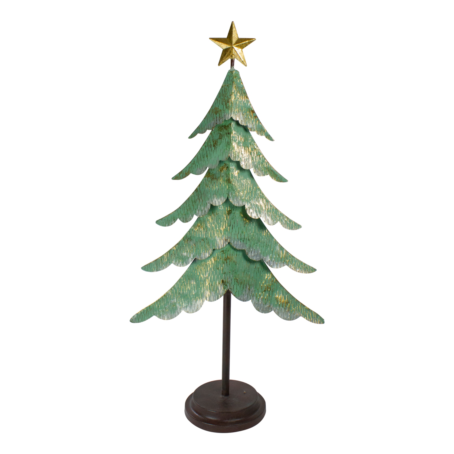 31" Rustic Green and Gold Layered Christmas Tree With a Star Tabletop Decor