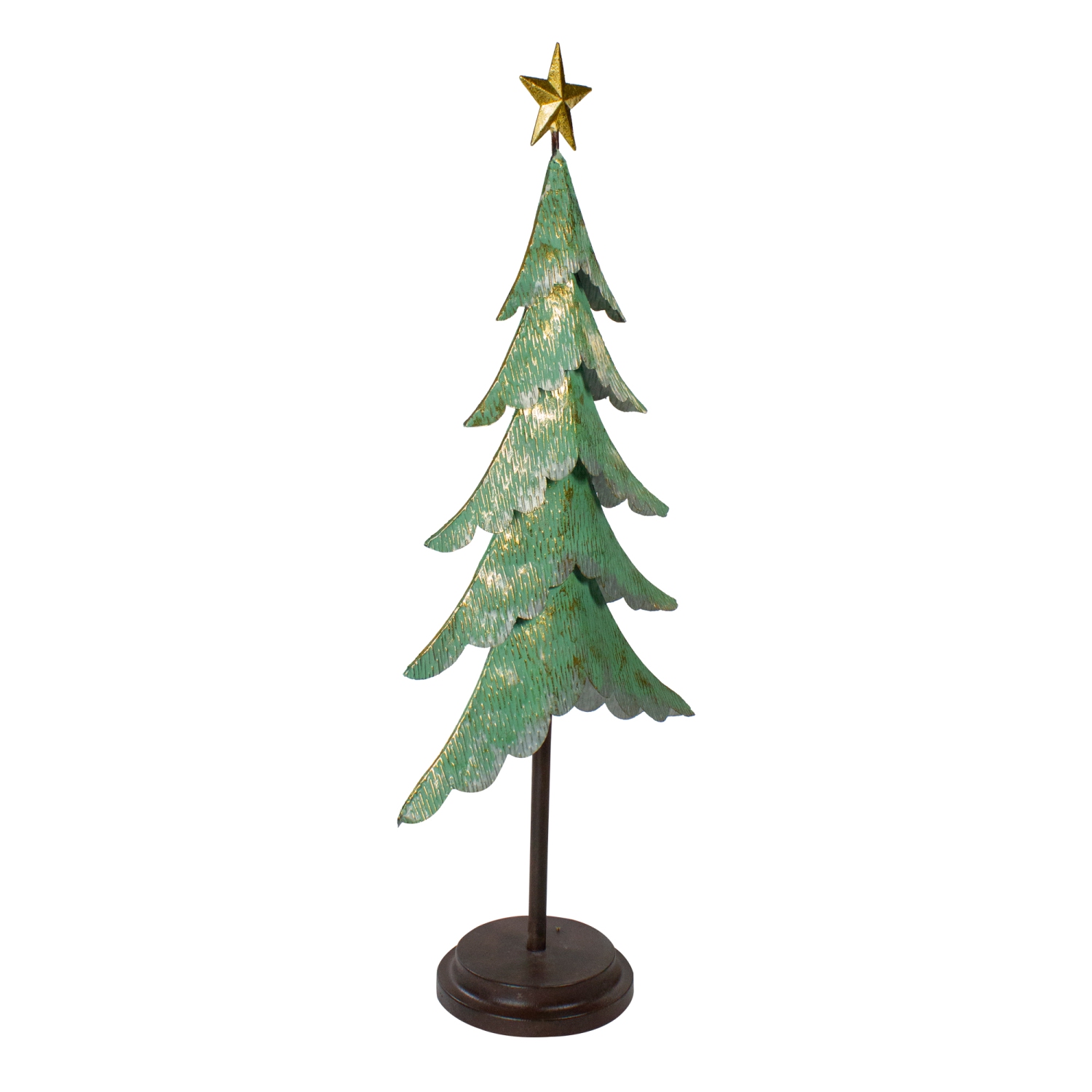 31" Rustic Green and Gold Layered Christmas Tree With a Star Tabletop Decor