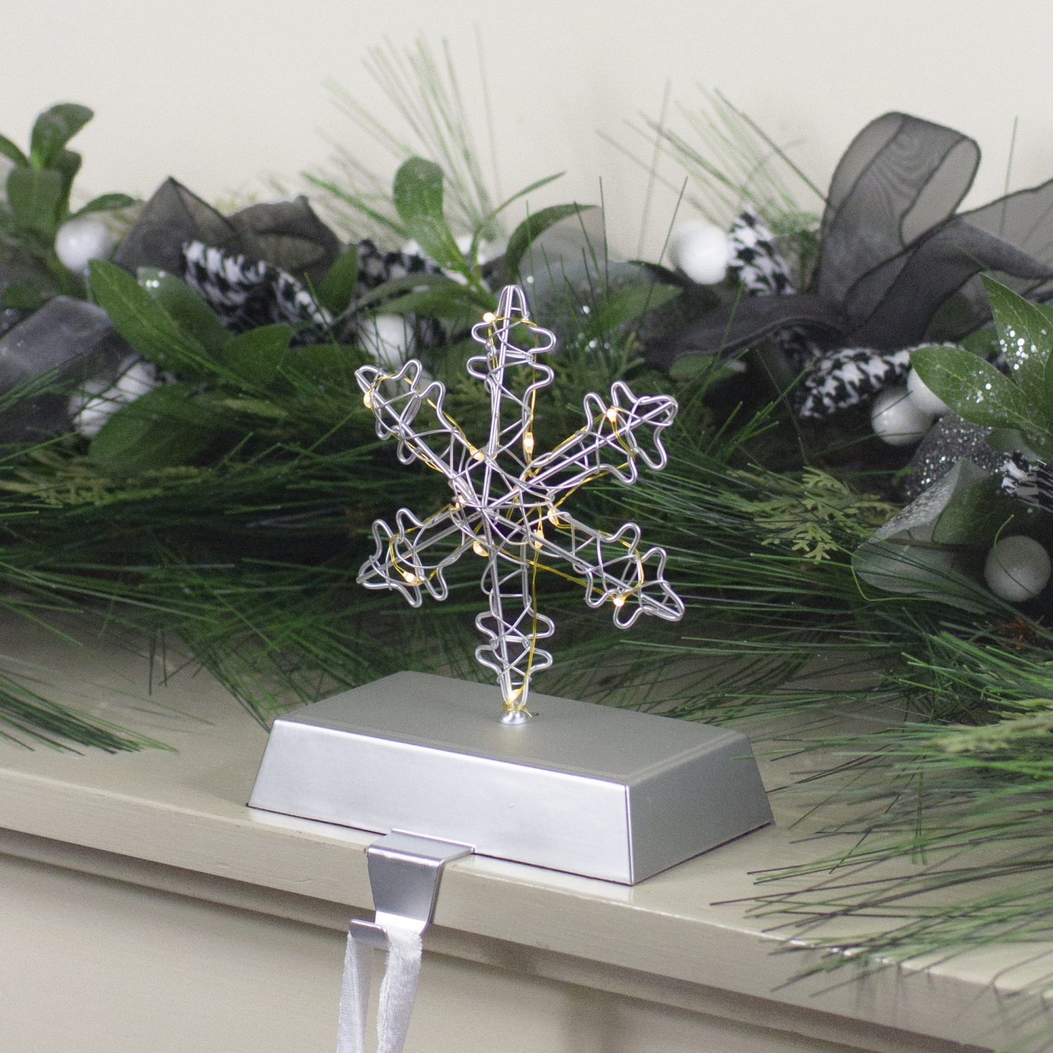 7.5" LED Lighted Silver Wired Snowflake Christmas Stocking Holder