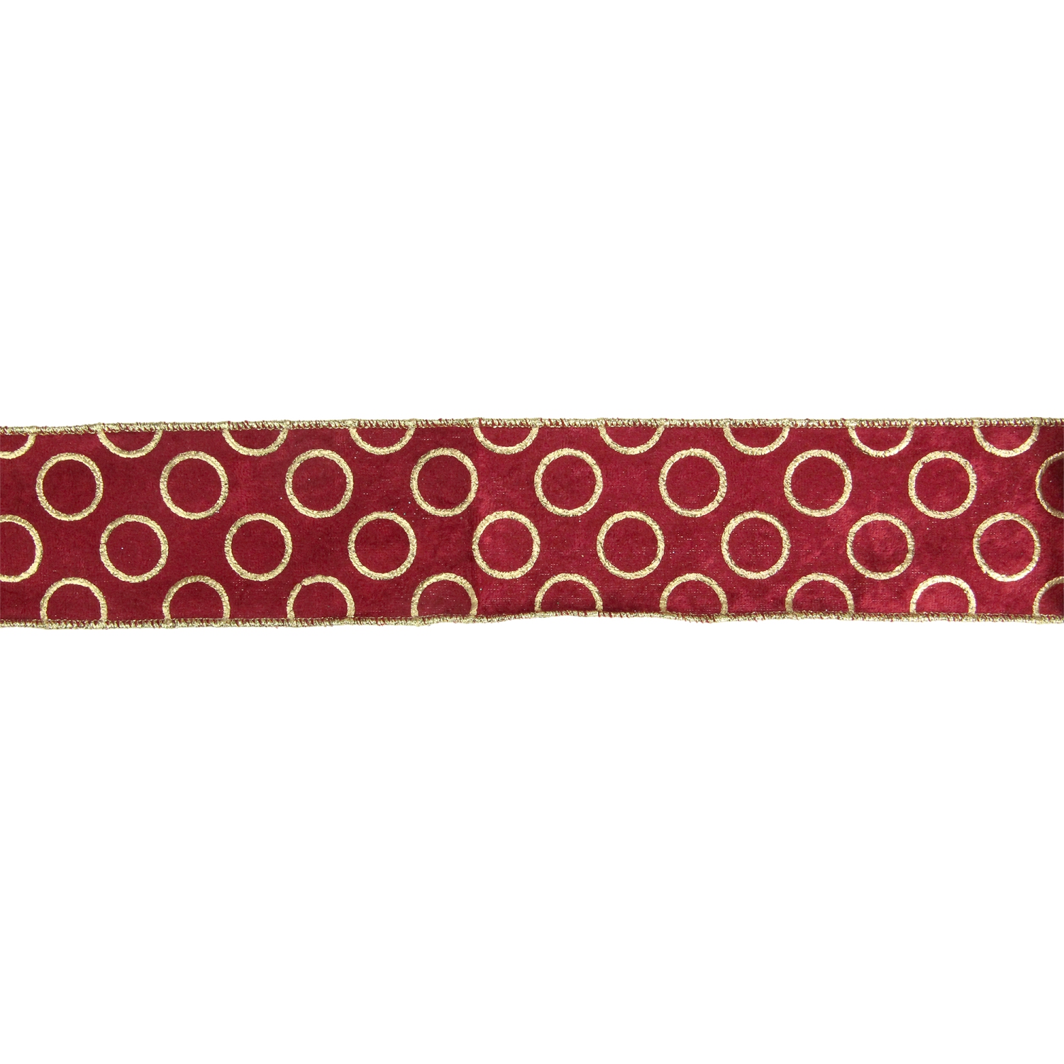Red and Gold Circle Wired Christmas Craft Ribbon 2.5" x 16 Yards