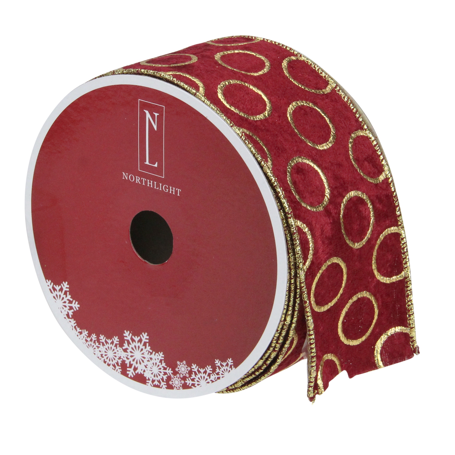 Red and Gold Circle Wired Christmas Craft Ribbon 2.5" x 16 Yards