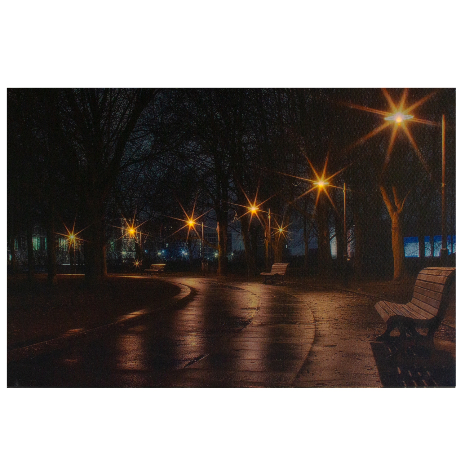 LED Lighted Nighttime City Park Scene Canvas Wall Art 23.75"