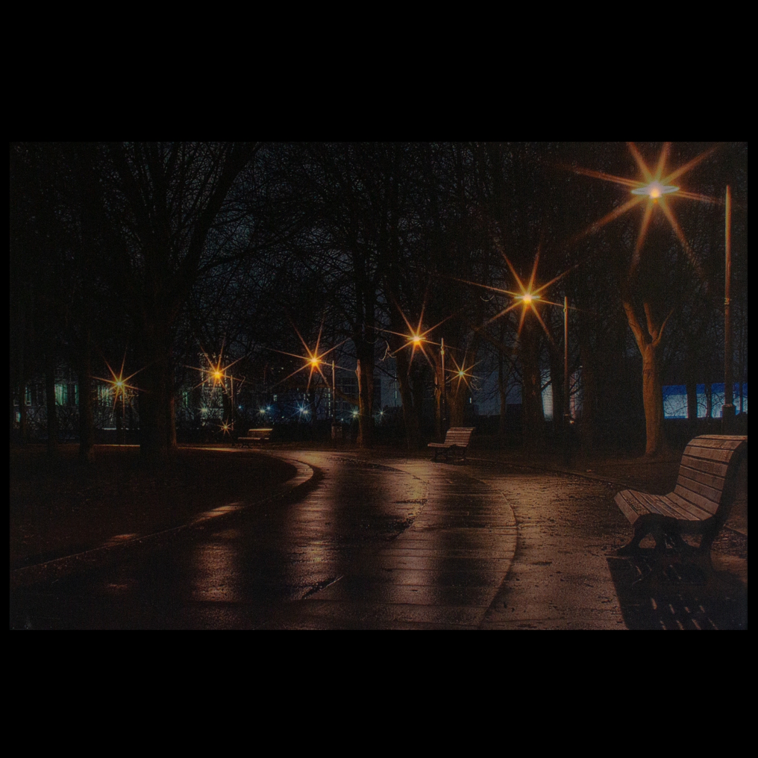 LED Lighted Nighttime City Park Scene Canvas Wall Art 23.75"