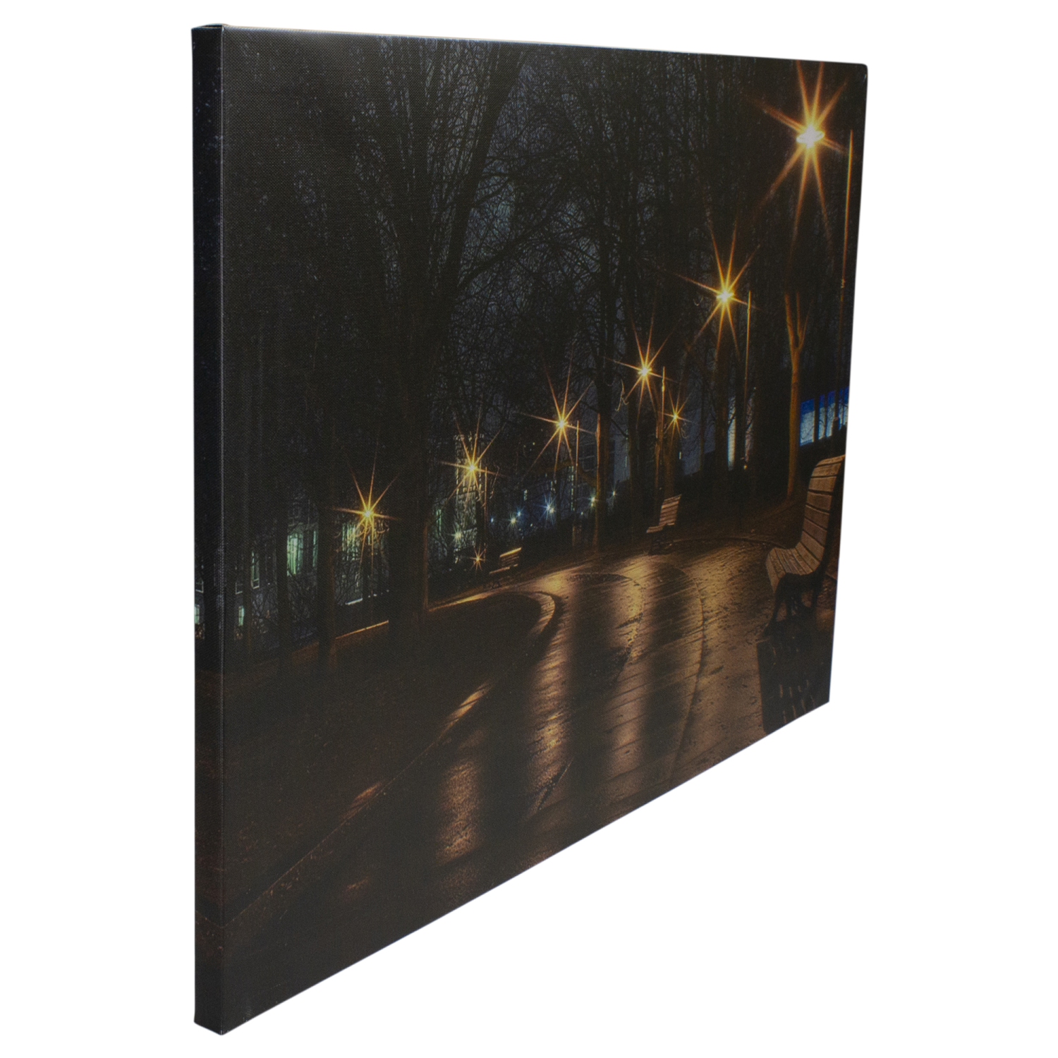 LED Lighted Nighttime City Park Scene Canvas Wall Art 23.75"