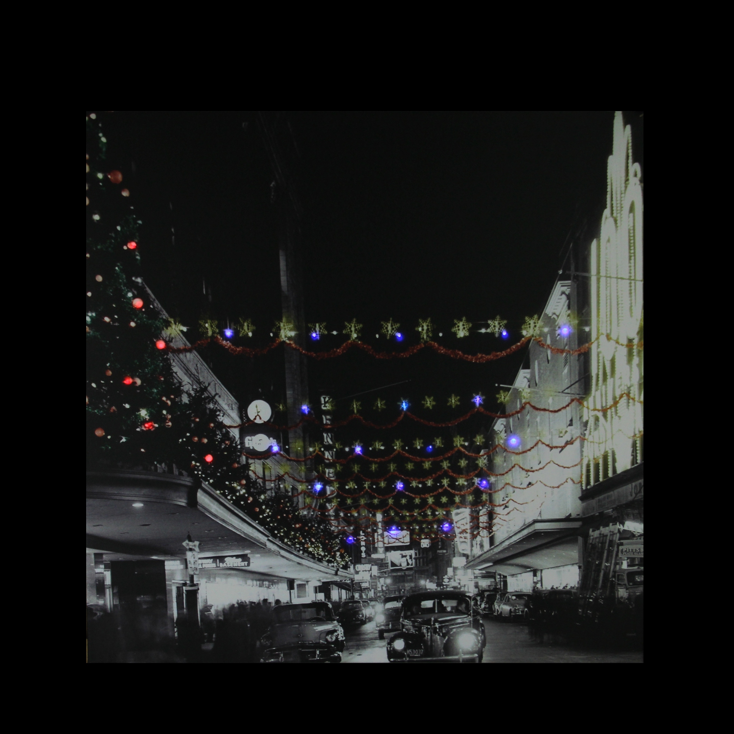 LED Lighted Christmas on Main Street in Pittsburgh Canvas Wall Art 19.75" x 19.75"