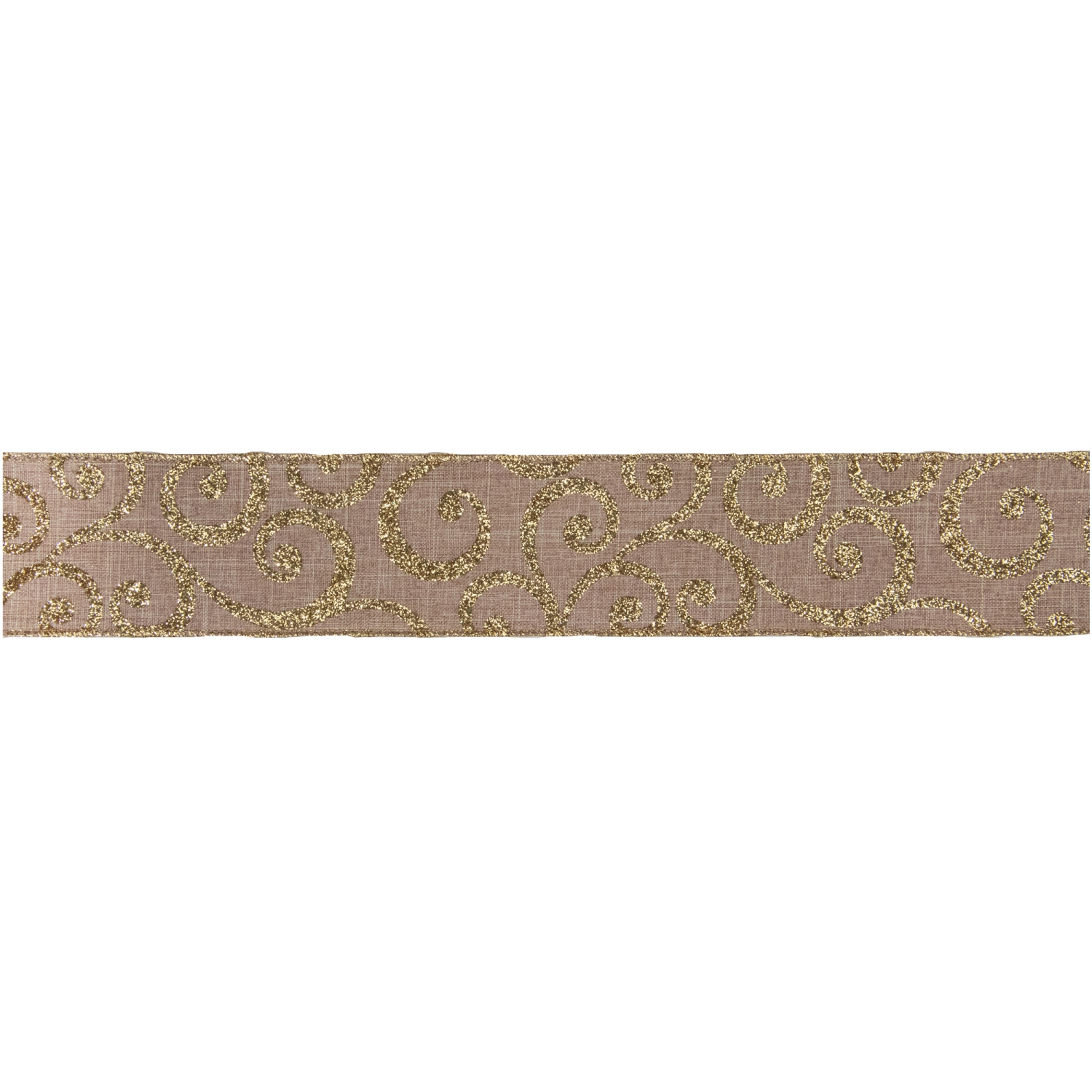 Burlap and Gold Scroll Christmas Wired Craft Ribbon 2.5" x 10 Yards