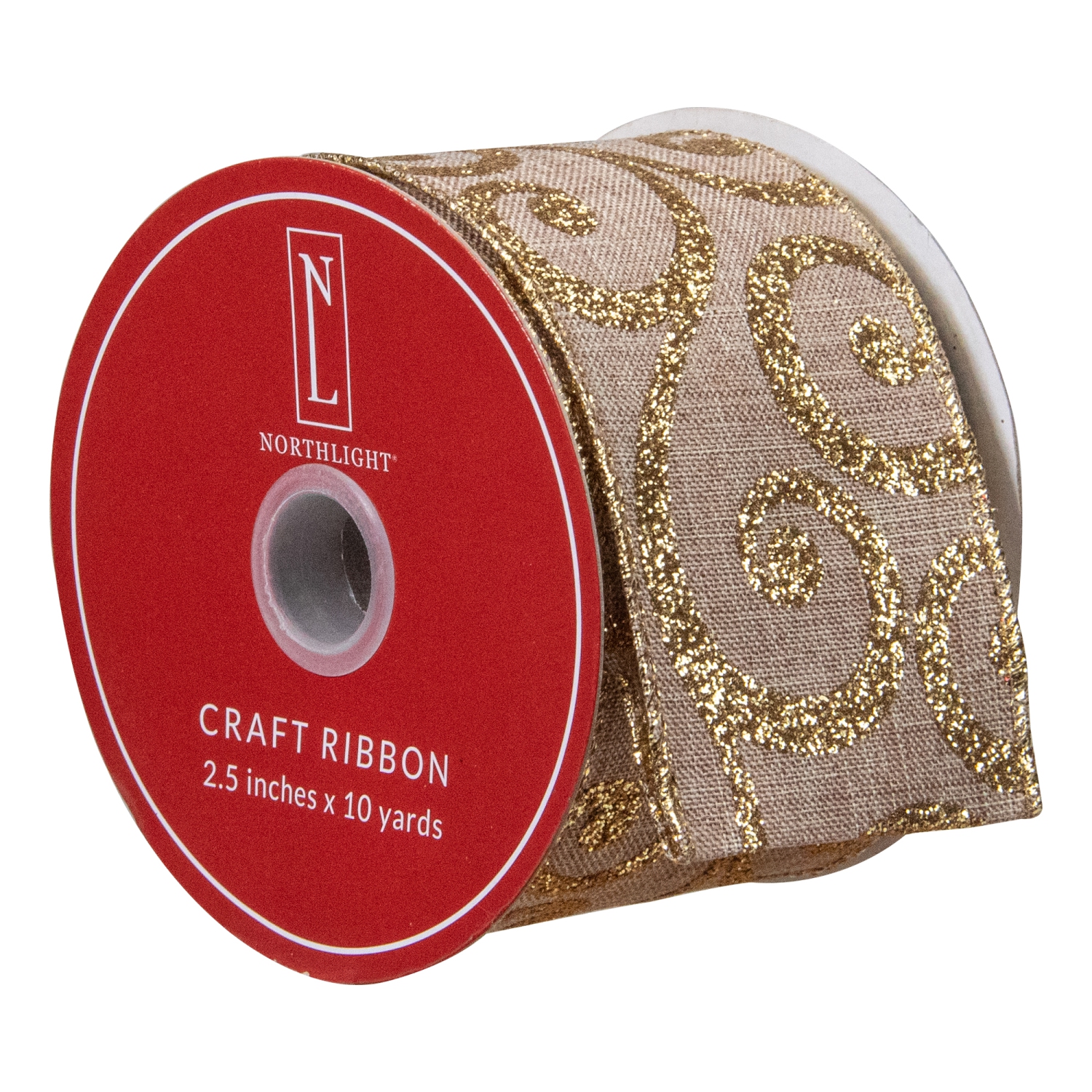 Burlap and Gold Scroll Christmas Wired Craft Ribbon 2.5" x 10 Yards