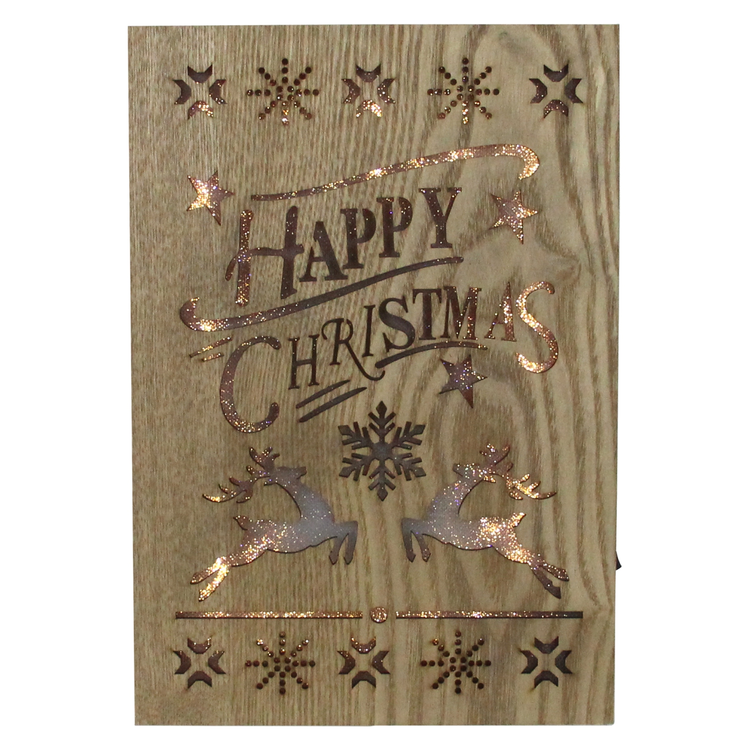 10" Lighted Wooden "Happy Christmas" Christmas Wall Decoration