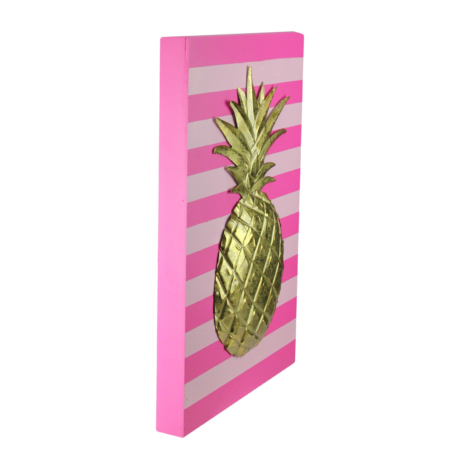 18" Bubblegum Pink, Rose and Metallic Gold Pineapple Wood Wall Art