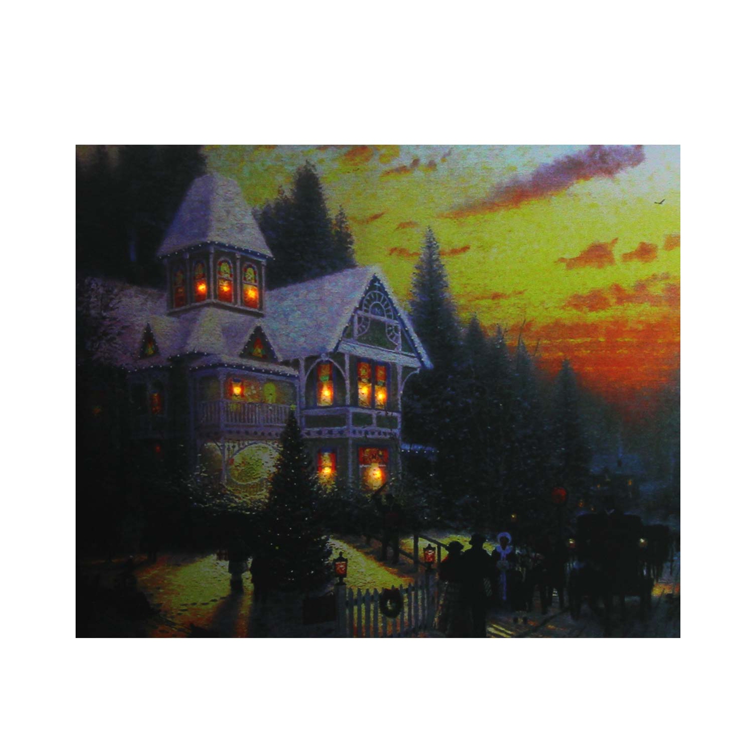 Art mural en toile, Noël victorien illuminé à DEL au coucher de soleil, 15.75 x 19.5 po