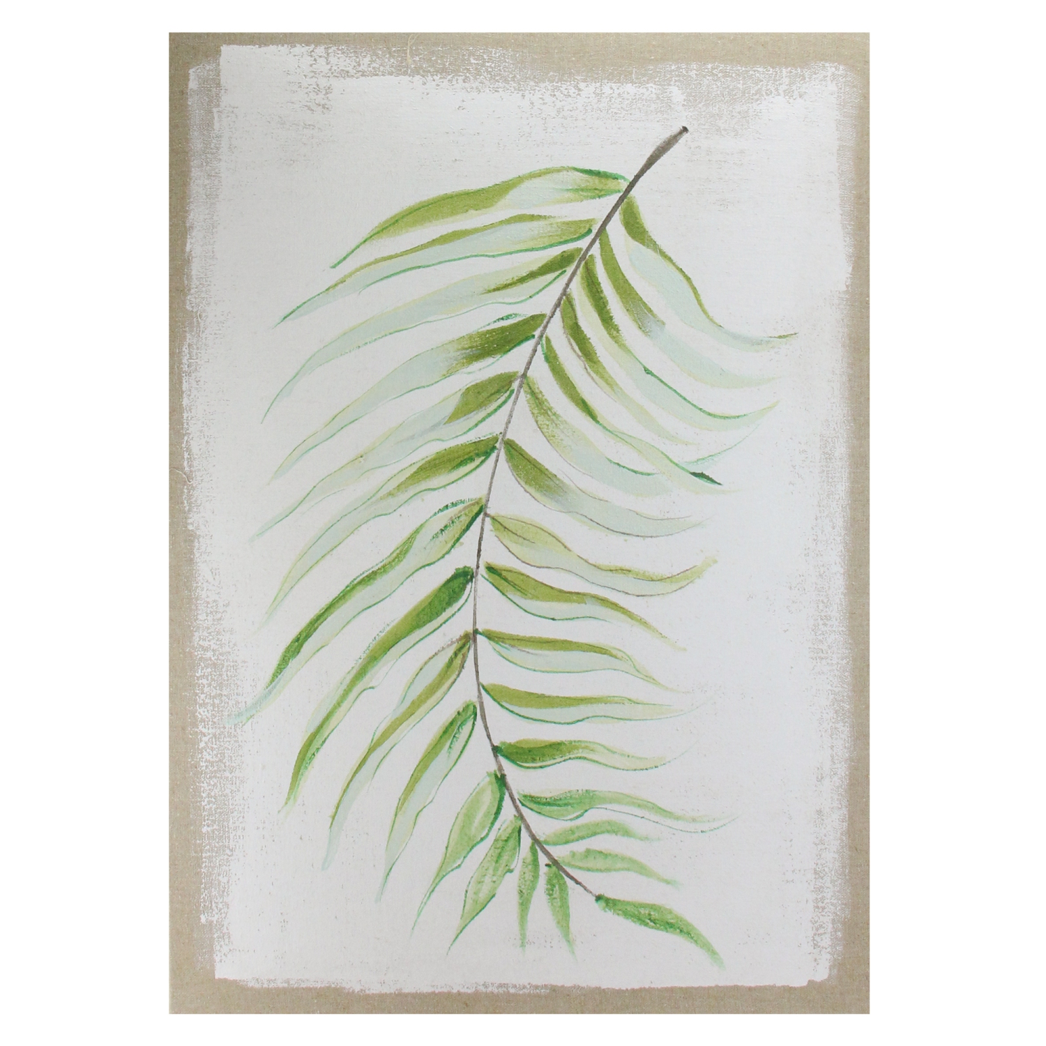 28" x 20" Green and Ivory Fern Fronds Unframed Linen Canvas Wall Art