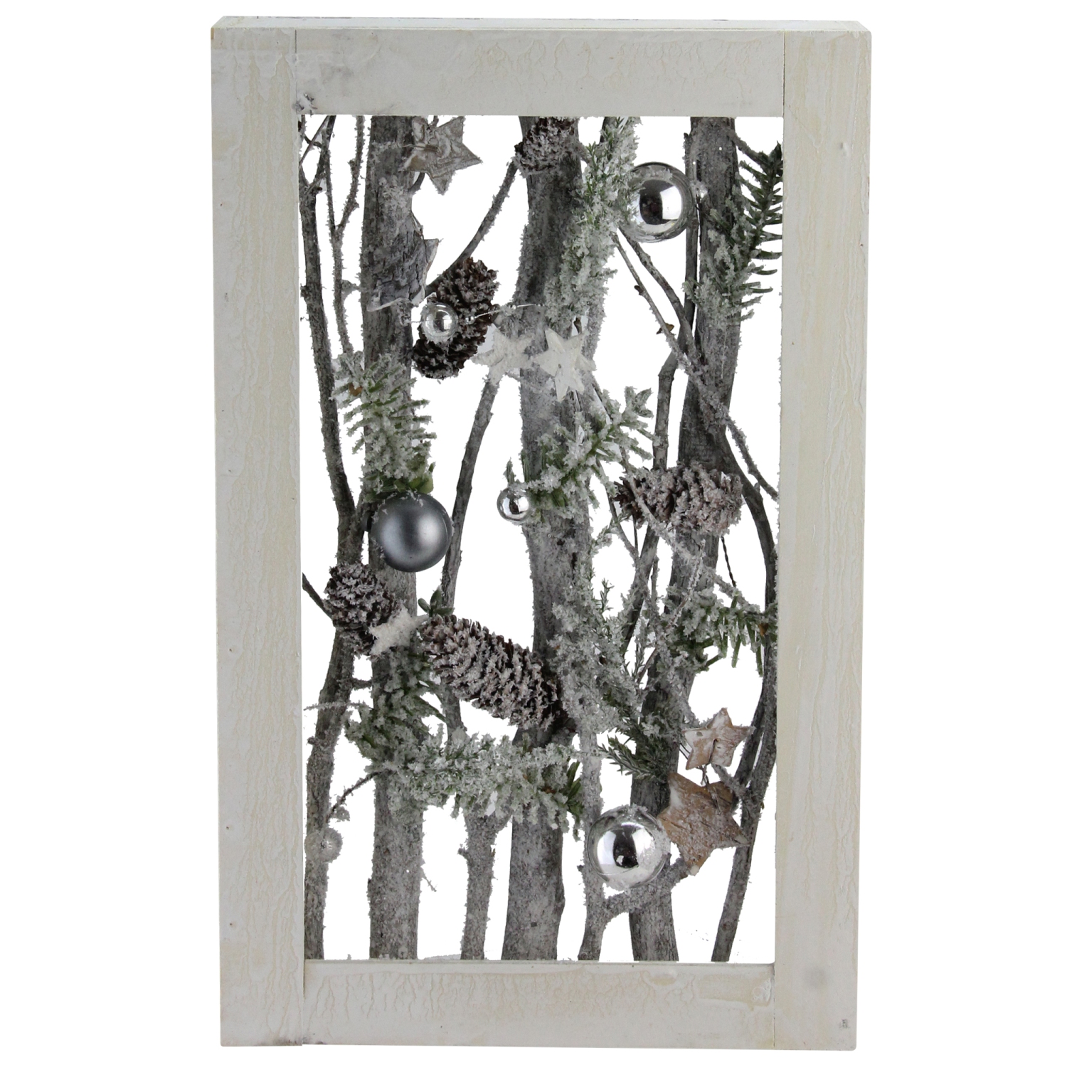 14.25" Decorated Standing Birch Branches in Wood Frame Table or Wall Decoration