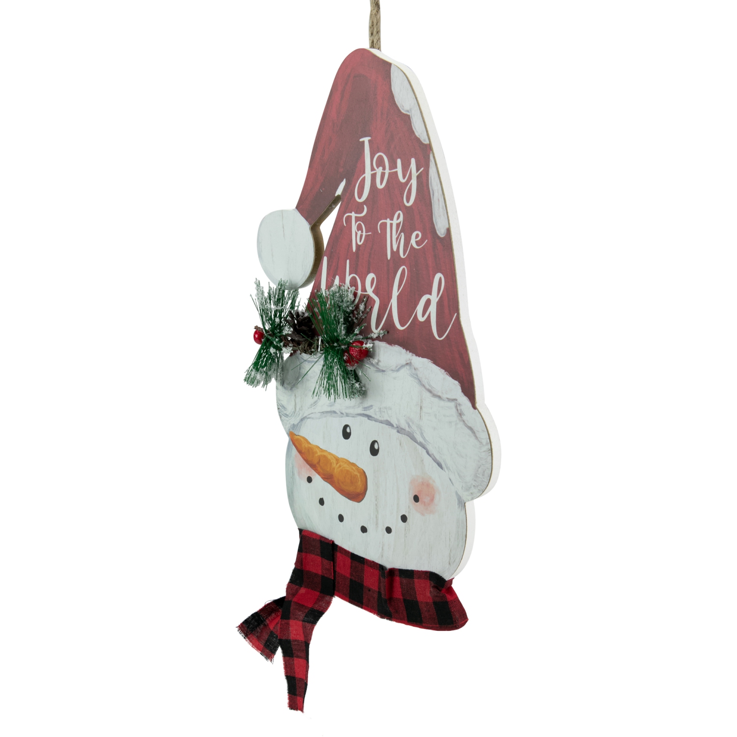 16.5" Joy to the World Snowman in Santa Hat Christmas Wall Decoration