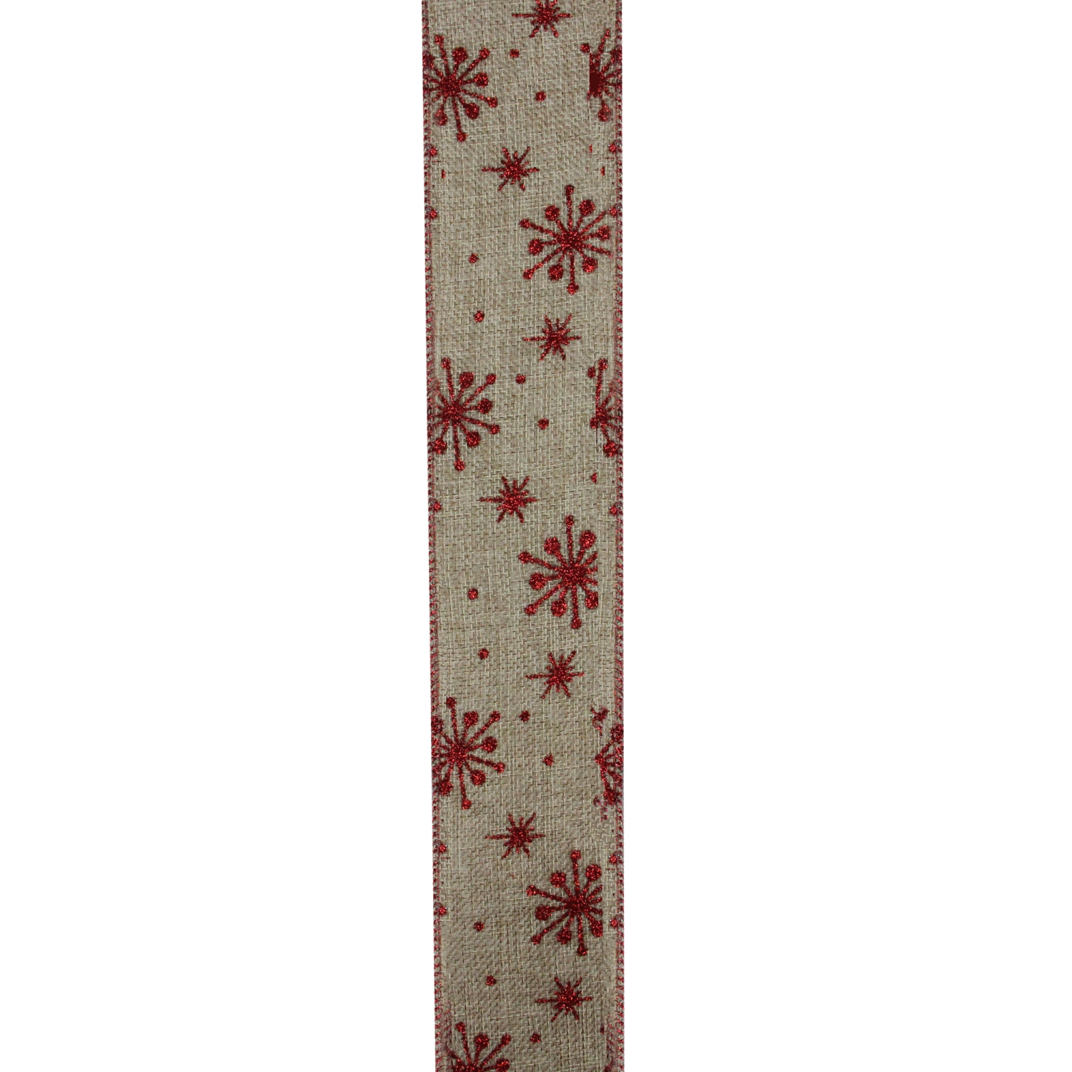 Club Pack of 12 Red Snowflake and Beige Burlap Wired Christmas Craft Ribbon Spools - 2.5" x 10 Yards Total