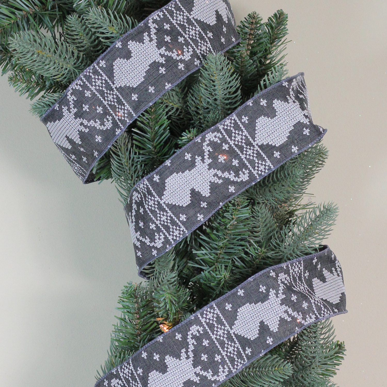 Gray and White Nordic Reindeer Christmas Wired Craft Ribbon 2.5" x 16 Yards