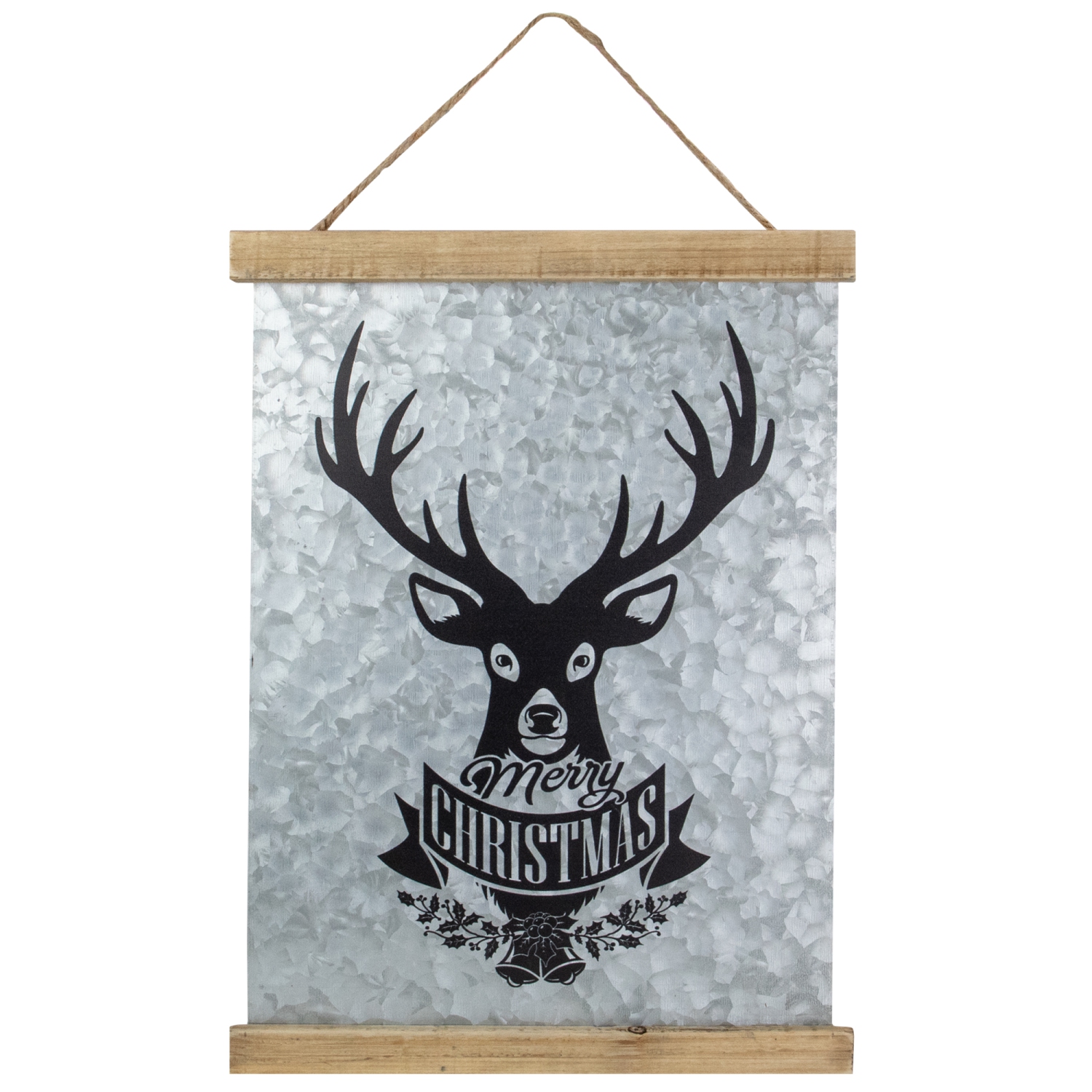 16" Merry Christmas Reindeer Galvanized Sheet Metal Hanging Wall Sign