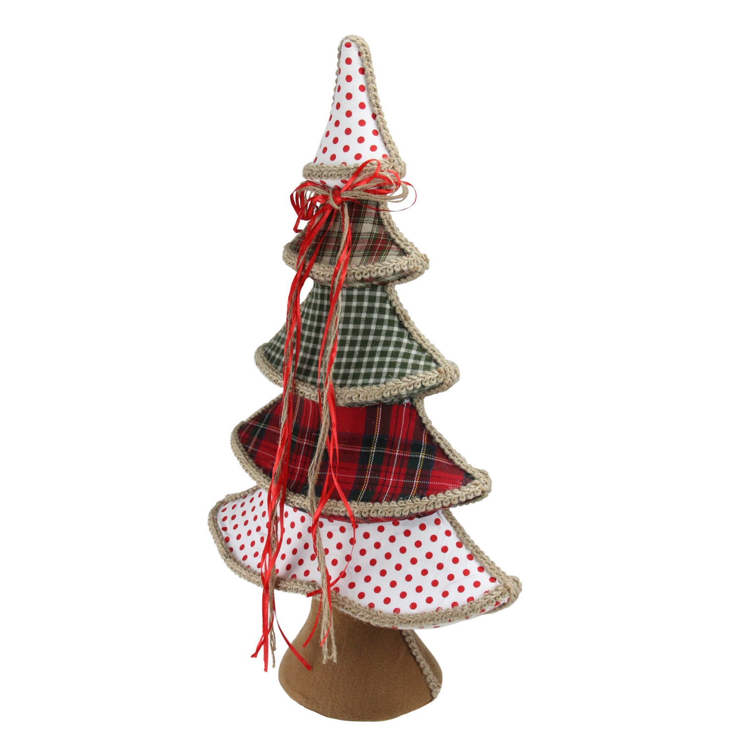 23" Red and Green Plaid and Polka Dot Christmas Tree Tabletop Decor