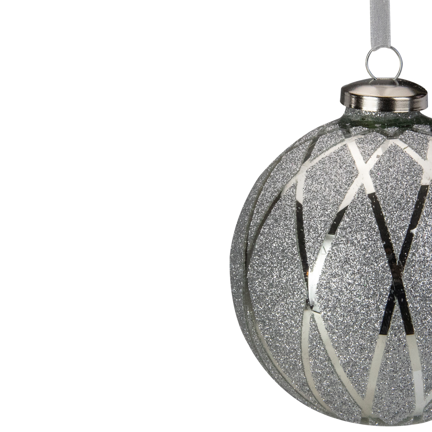 4" Silver Glitter Diamond Pattern Glass Ball Christmas Ornament
