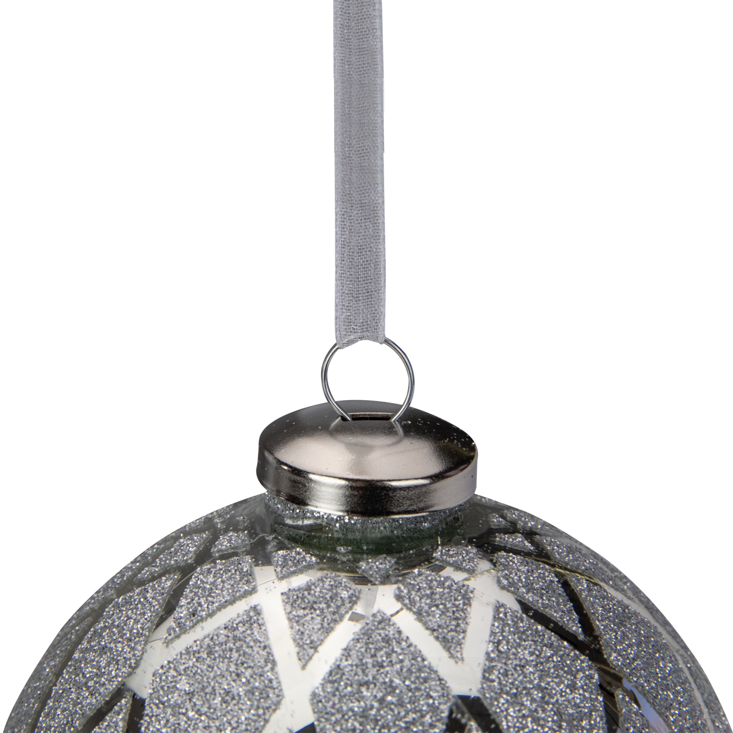 4" Silver Glitter Diamond Pattern Glass Ball Christmas Ornament