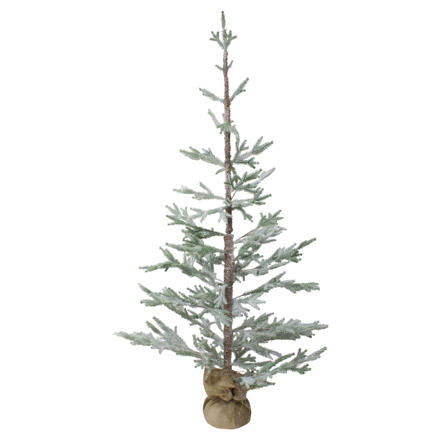 5' Snow Covered Slim Pine Artificial Christmas Tree with Jute Base- Unlit