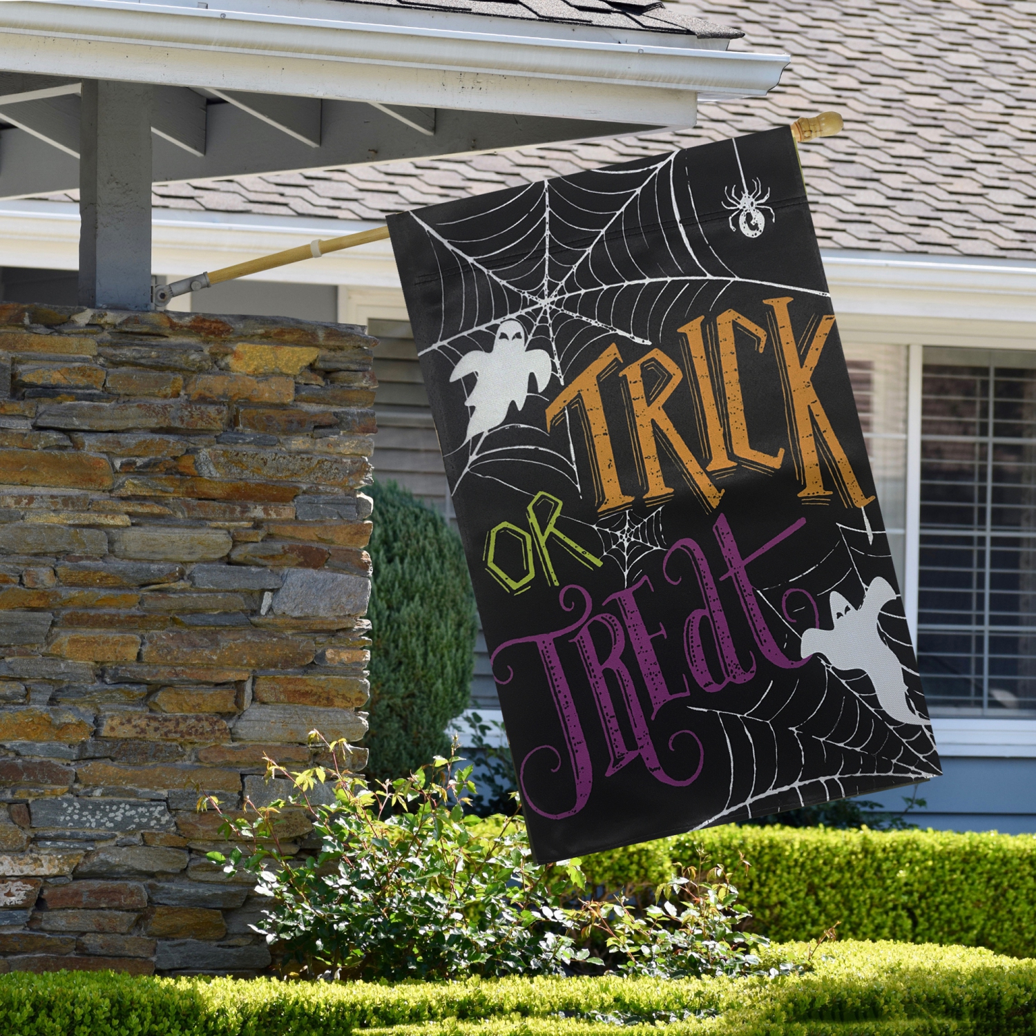 Drapeau de jardin de 28 x 40 po – Spider toiles et fantômes Trick or Treat