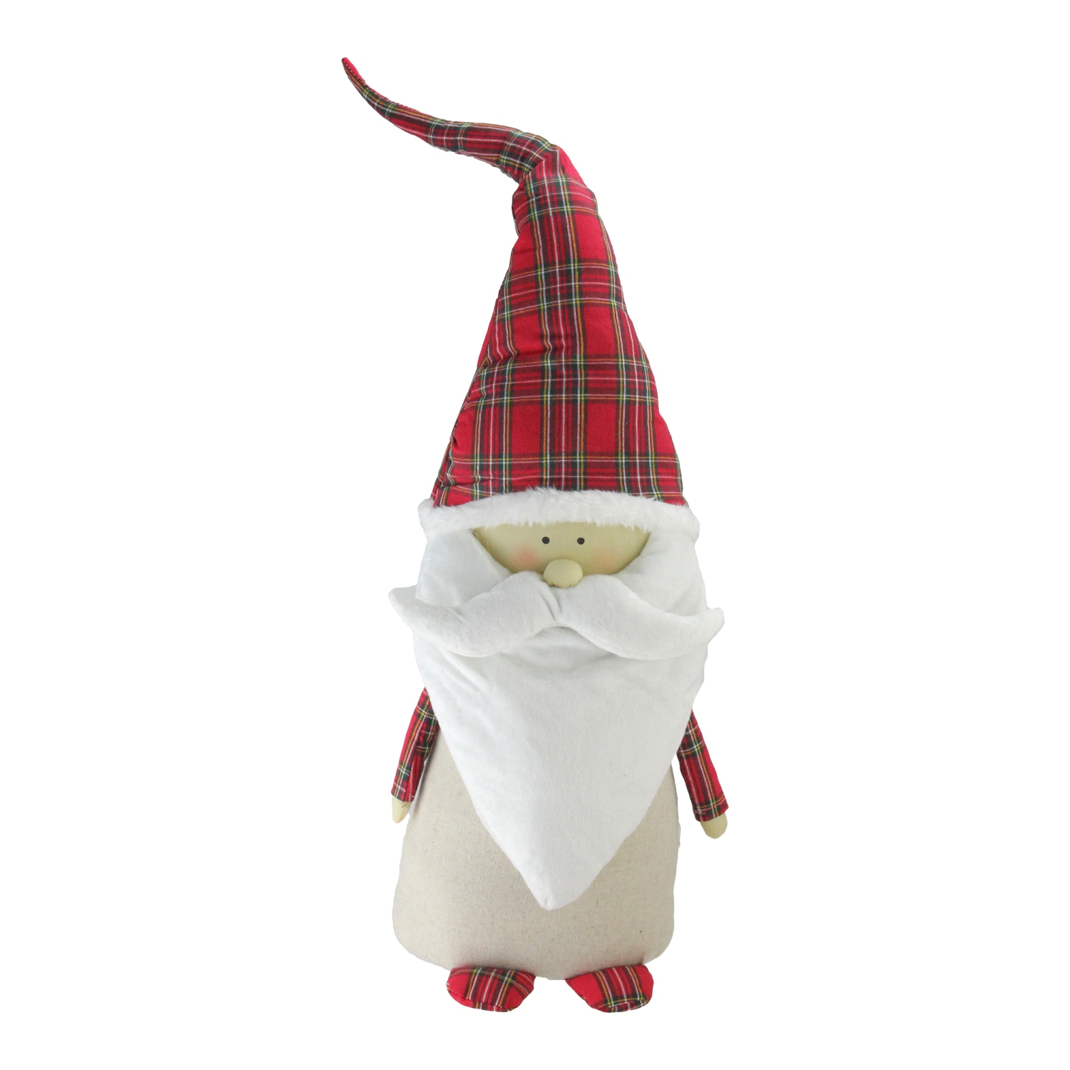 26" White and Red Santa Claus Gnome with Plaid Hat Christmas Figurine