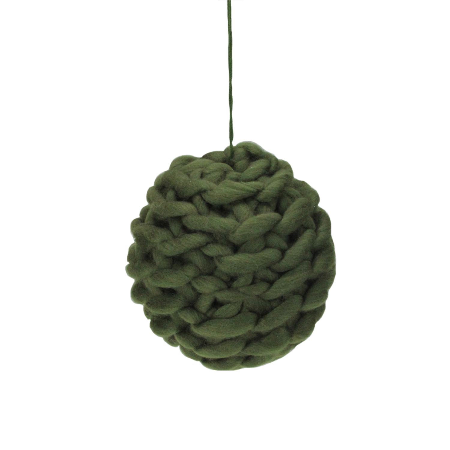Boule de Noël incassable en tricot vert olive à suspendre, 7 po