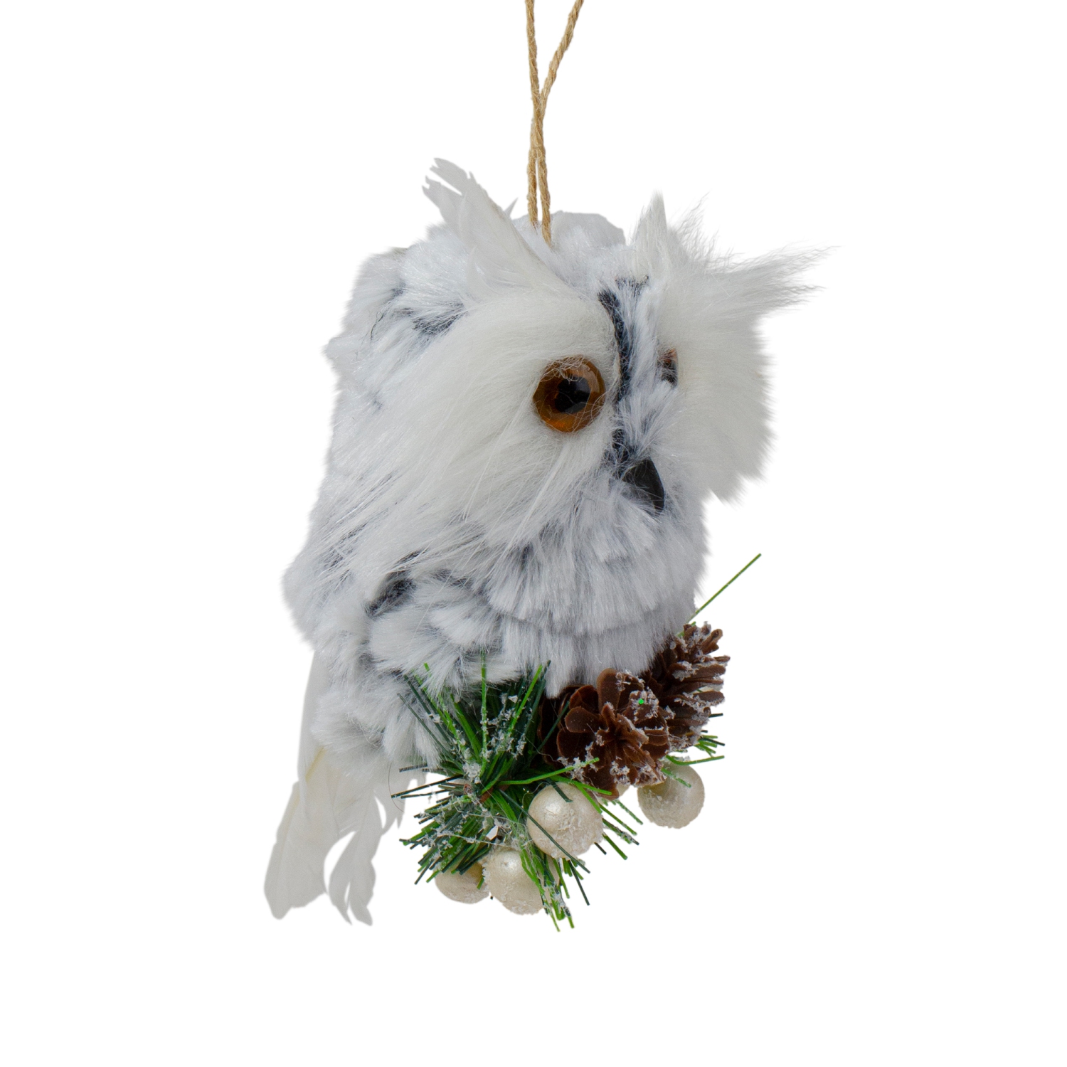 6" White Owl with Pinecones and Berries Christmas Ornament