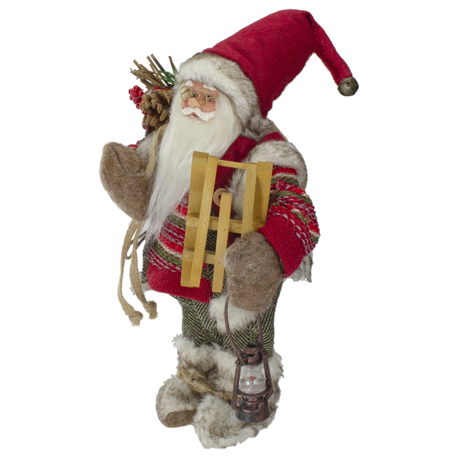 12" Standing Santa With a Sled and Lantern Christmas Figure