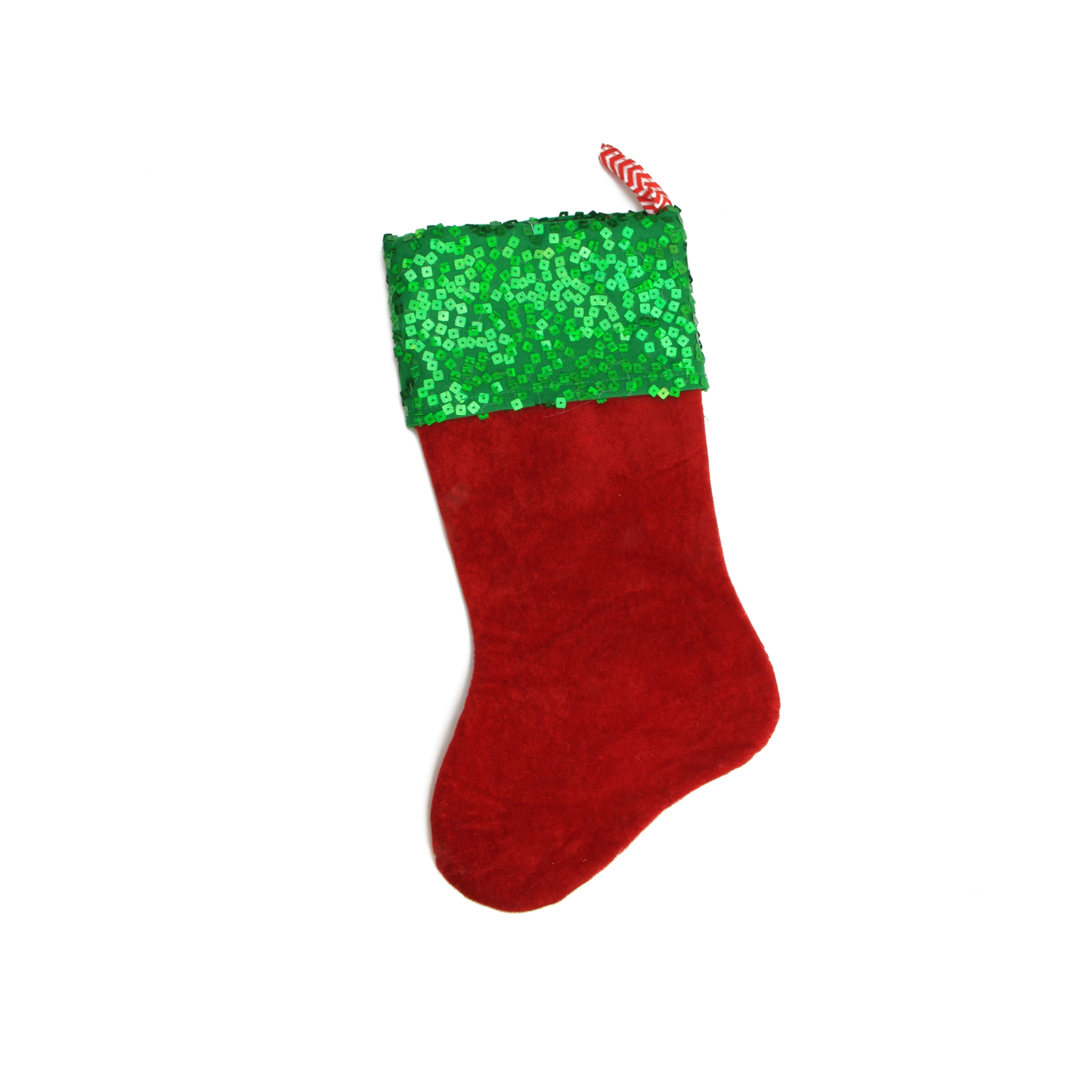 19" Red and Green Chevron Sequin Christmas Stocking