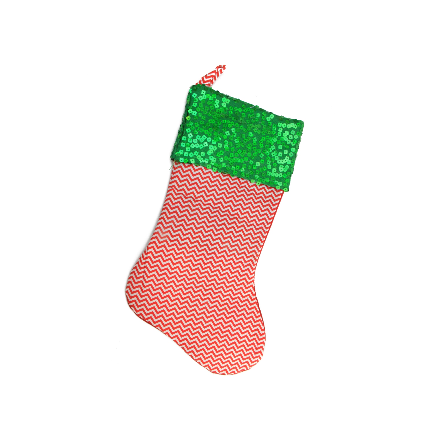 19" Red and Green Chevron Sequin Christmas Stocking