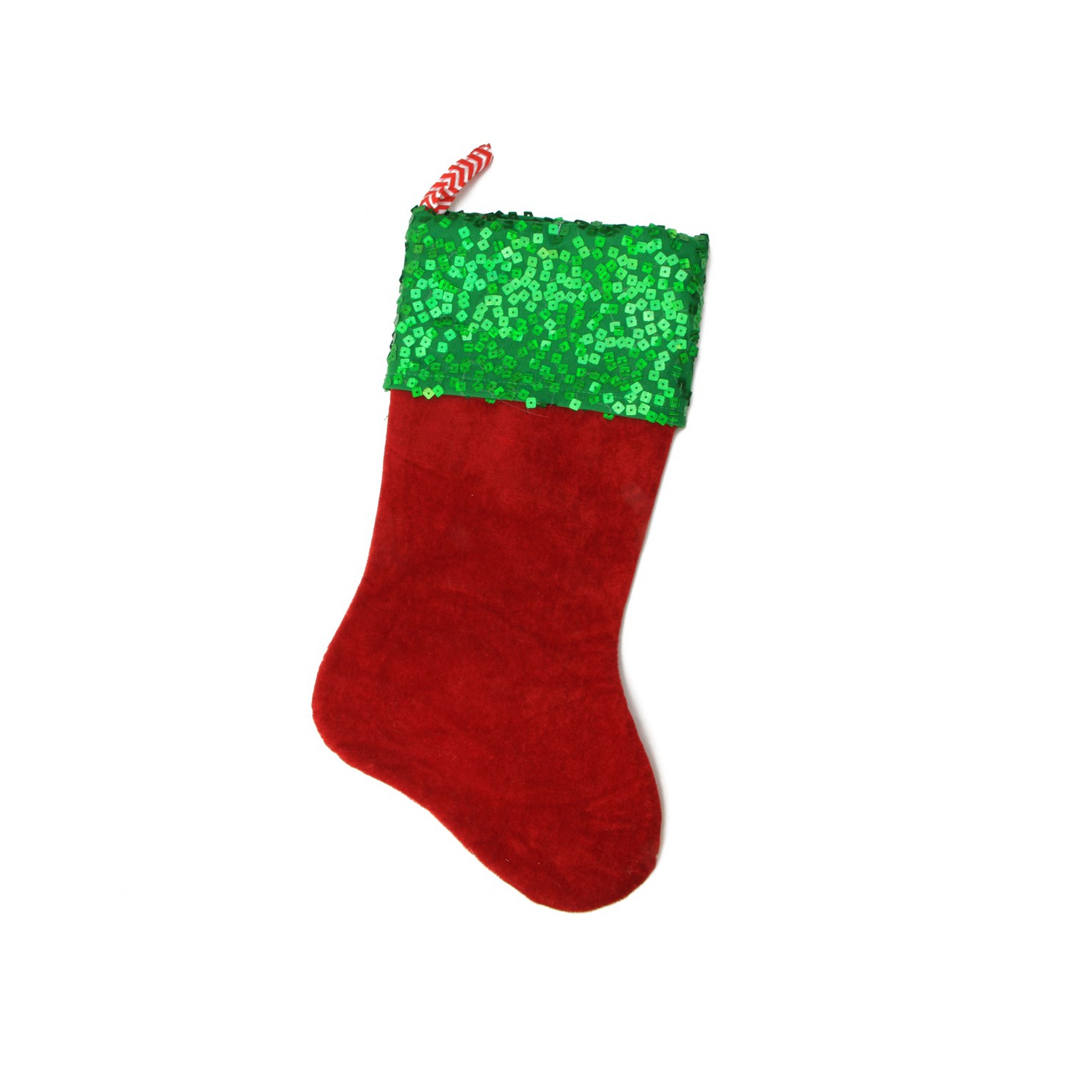 19" Red and Green Chevron Sequin Christmas Stocking