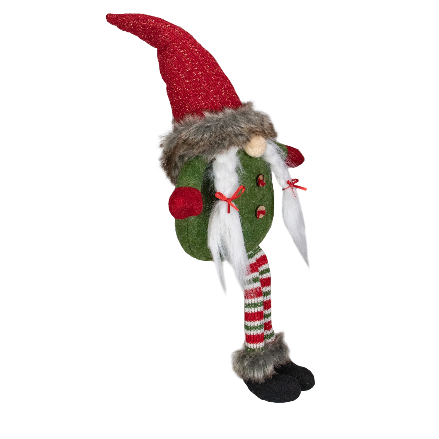 25" Red, Green, and White Sitting Tabletop Female Gnome Christmas Decoration