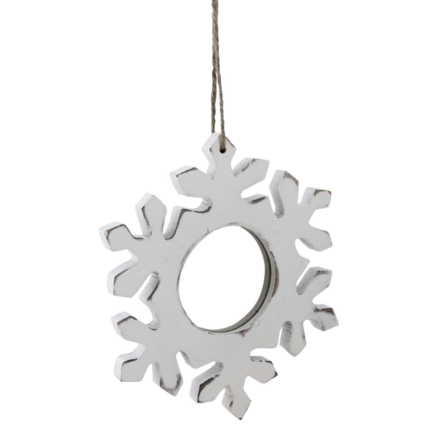 7.25" Rustic White Embossed Snowflake with Mirror Medallion Christmas Ornament