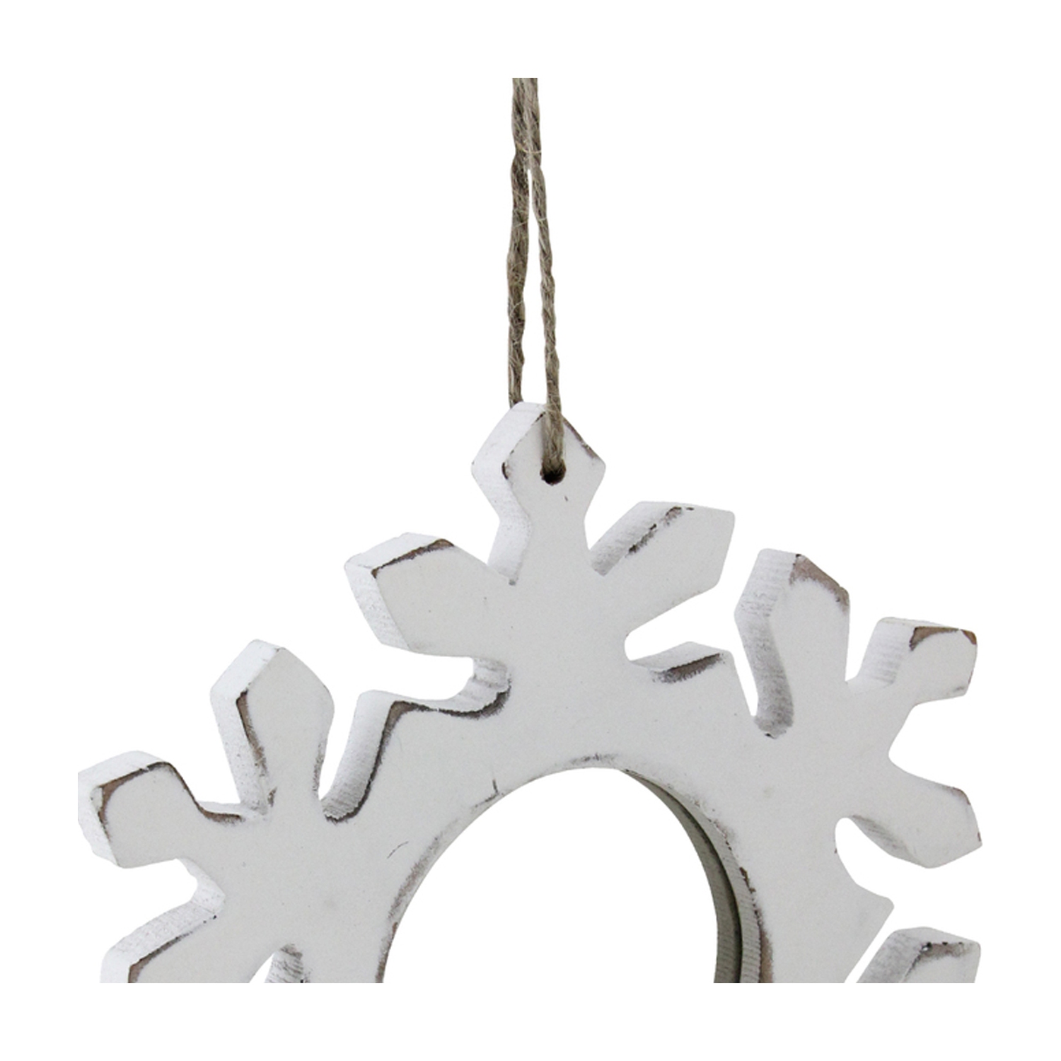 7.25" Rustic White Embossed Snowflake with Mirror Medallion Christmas Ornament