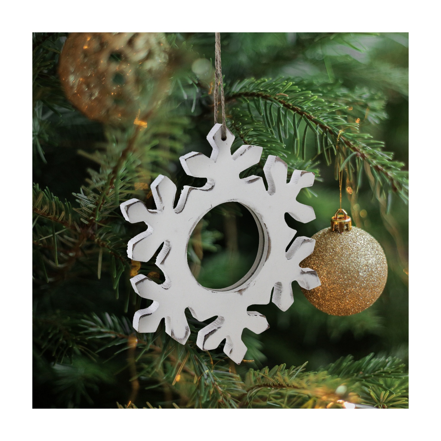 7.25" Rustic White Embossed Snowflake with Mirror Medallion Christmas Ornament
