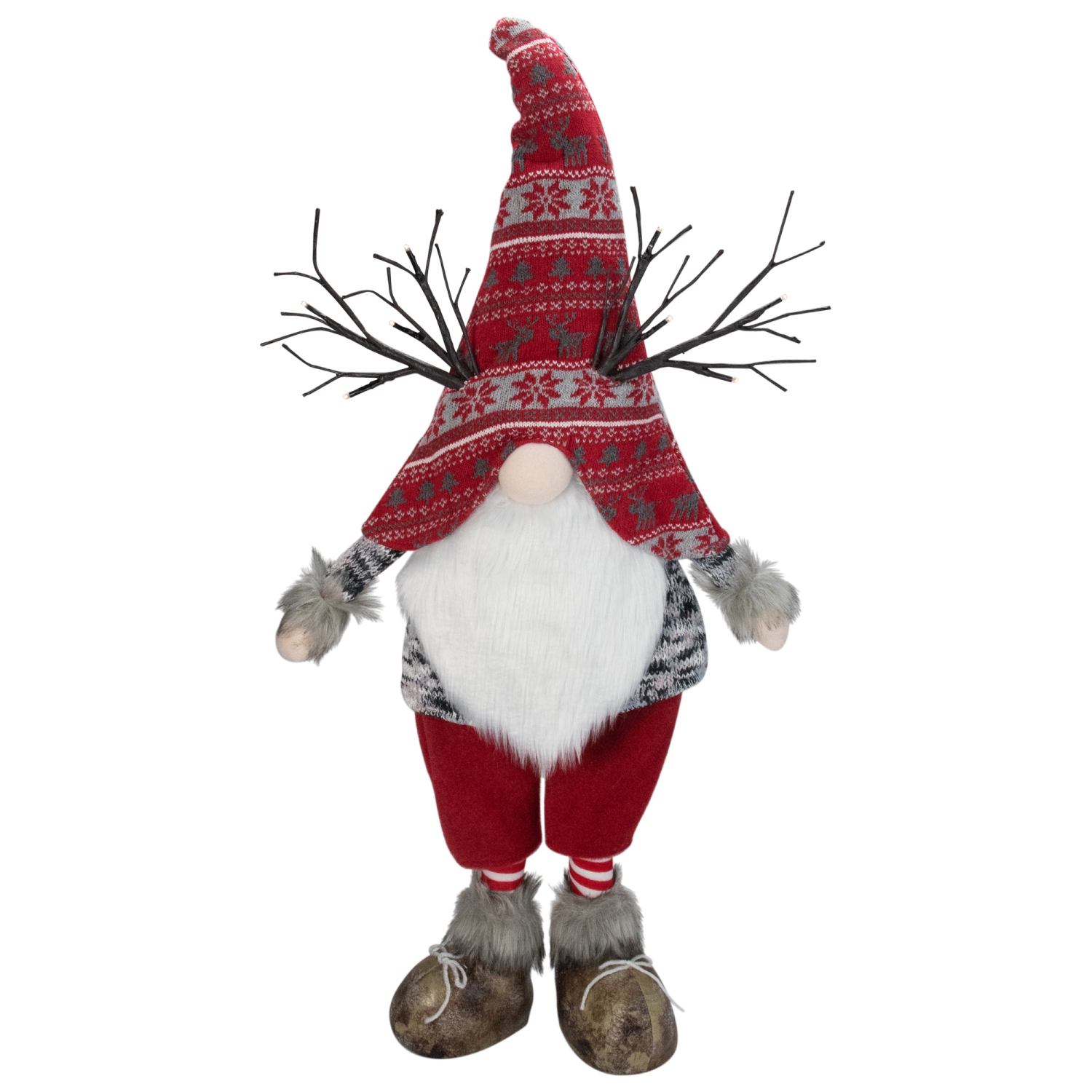 30" Red Nordic Hat Standing Santa Christmas Gnome with LED Antler