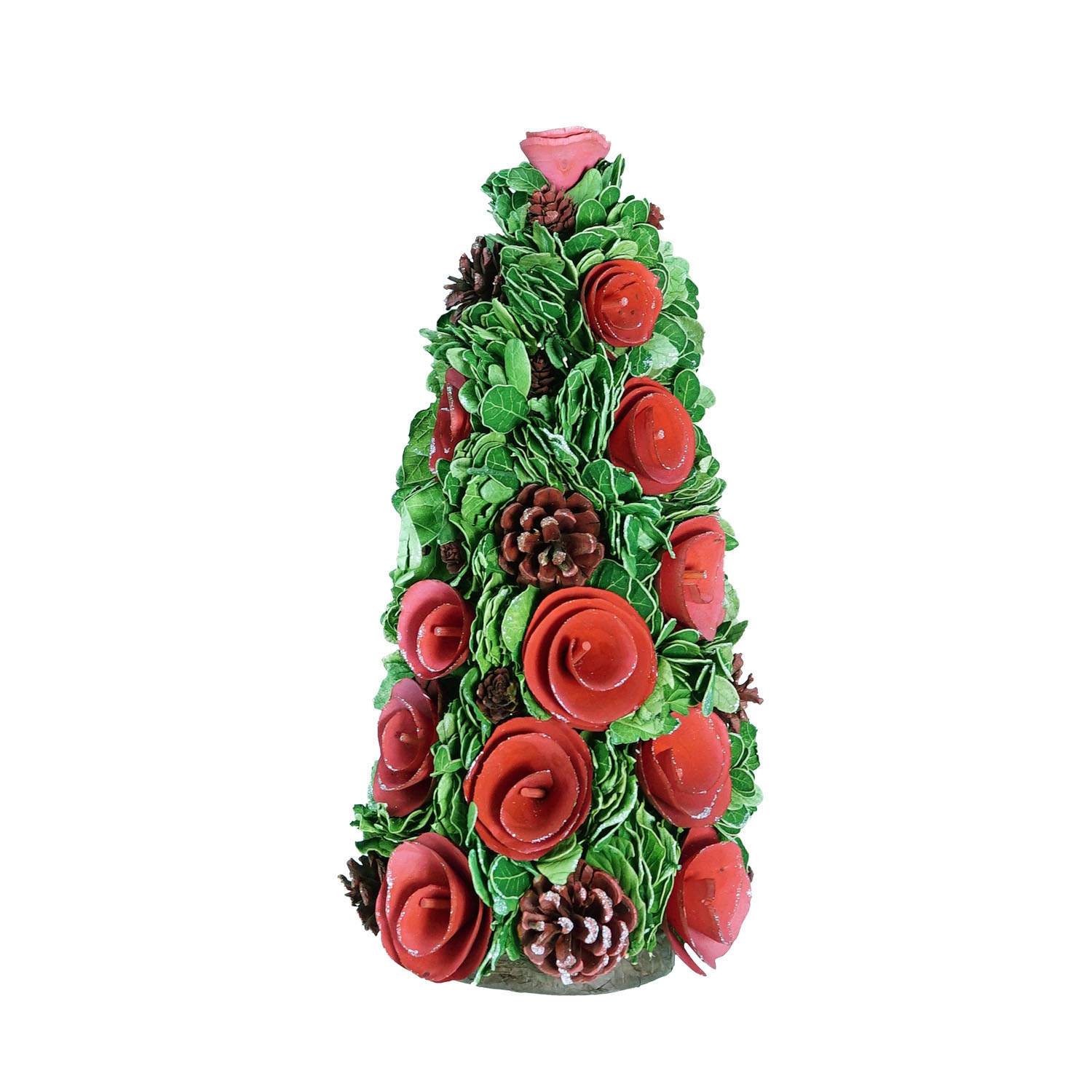 15.75" Red and Green Contemporary Flower Christmas Tree Decor