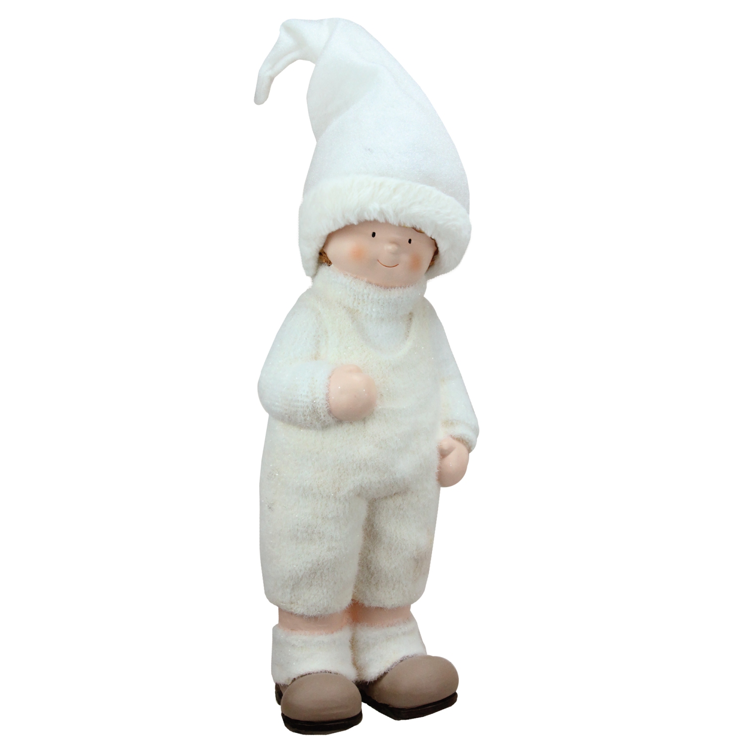 19" White and Beige Winter Boy with Tall Hat Christmas Table Top Figure