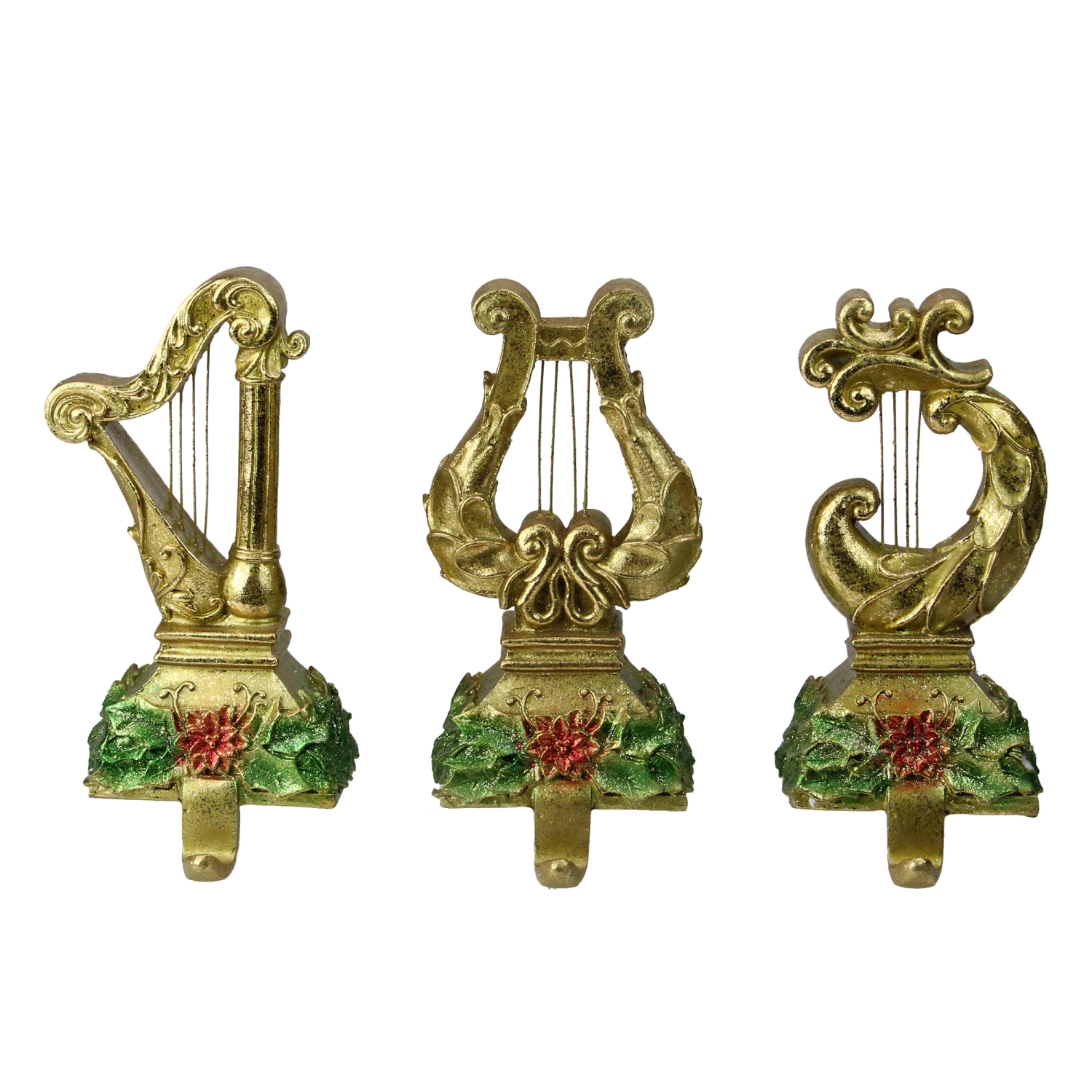 Ensemble de 3 porte-bas de Noël scintillants «&nbsp;Gold Harp&nbsp;», 8 po