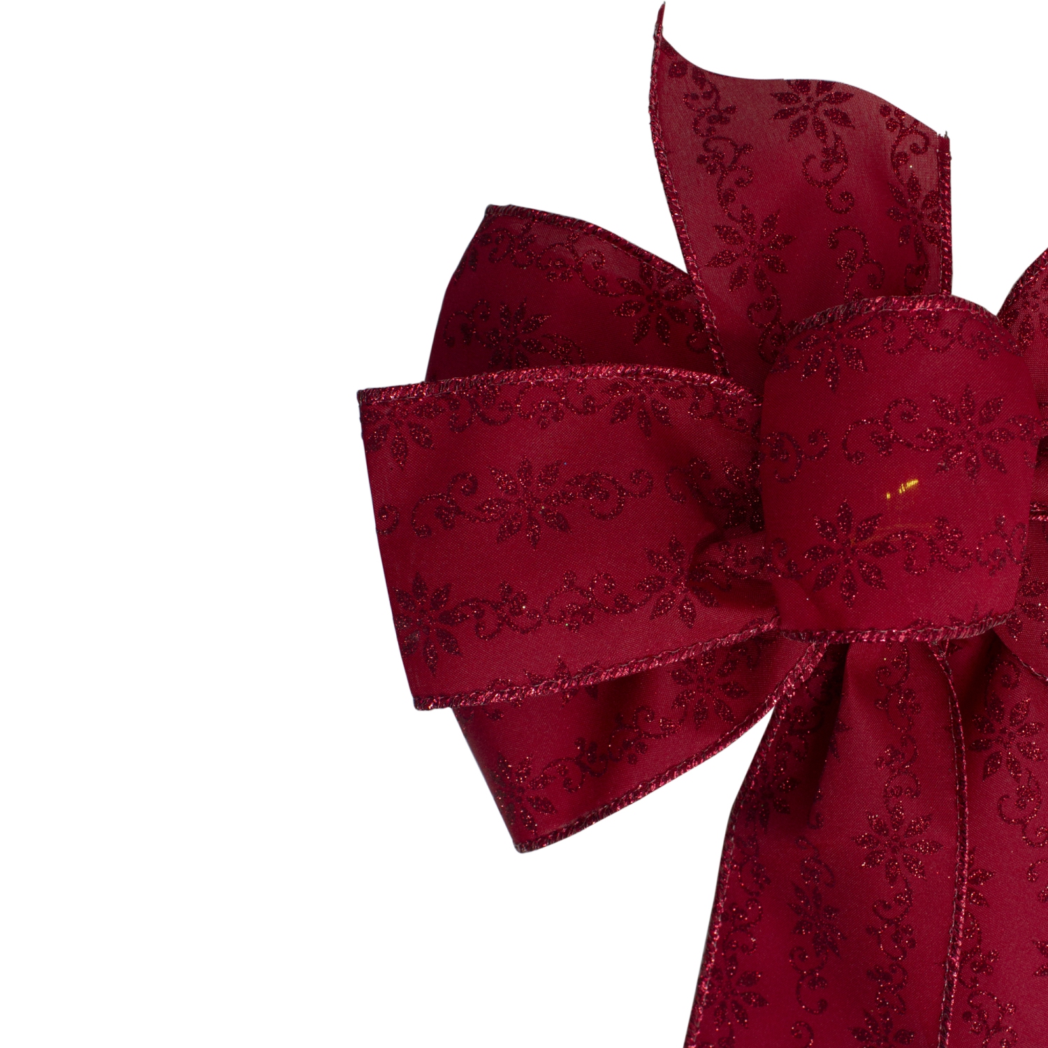 14" x 9" Red Glittered Poinsettia 6 Loop Christmas Bow Decoration