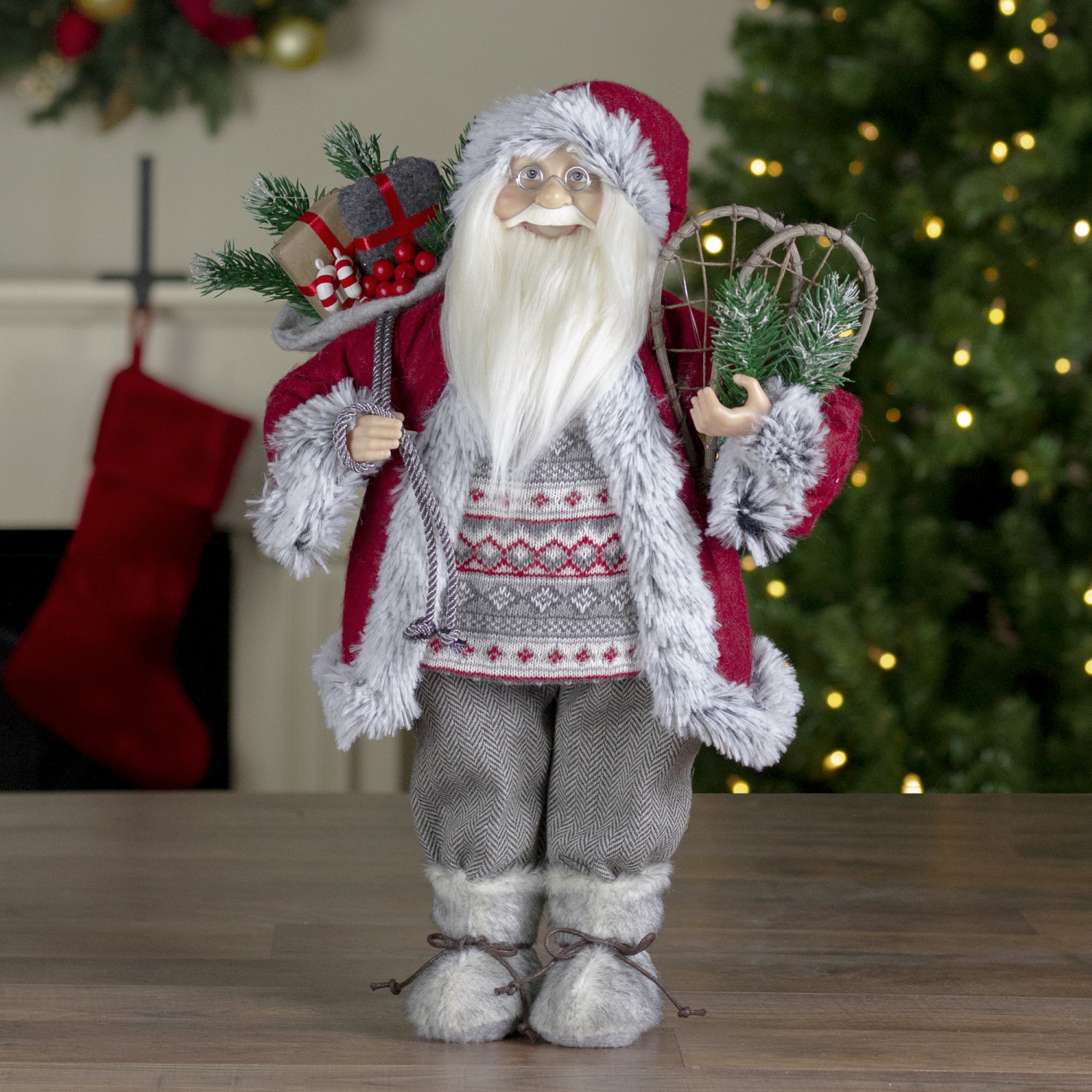 18" Standing Santa Christmas Figure with Snow Shoes and Presents
