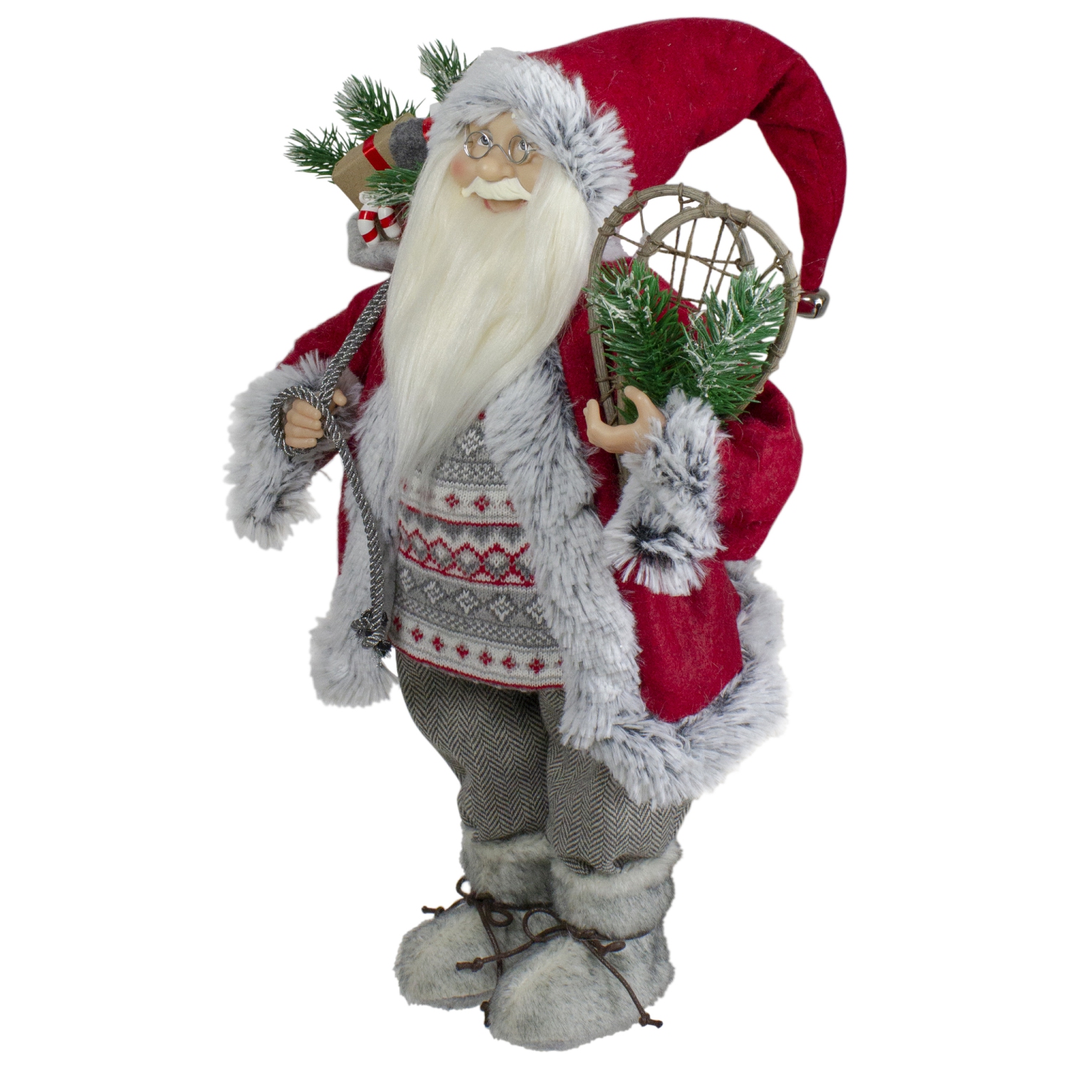 18" Standing Santa Christmas Figure with Snow Shoes and Presents