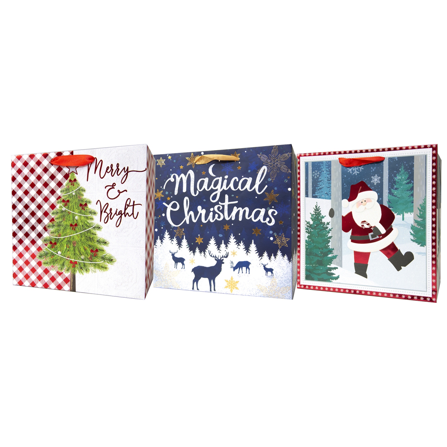 Pack of 3 Assorted Medium Christmas Gift Bags with Handle